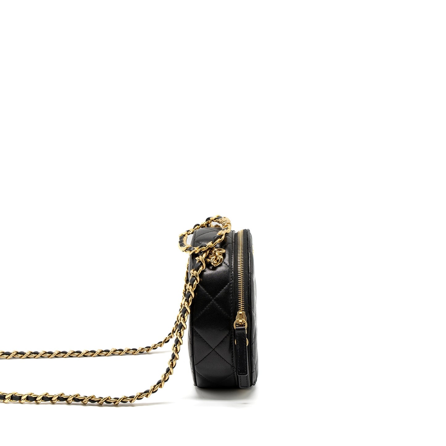 Chanel Round Vanity with Round Handle Crossbody Bag Lambskin Black  (Microchip)
