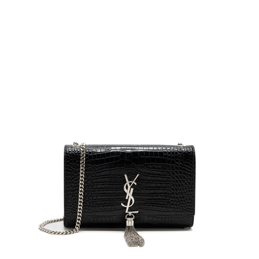 Saint Laurent/ Kate Tassel Crocodile-Embossed calfskin Black