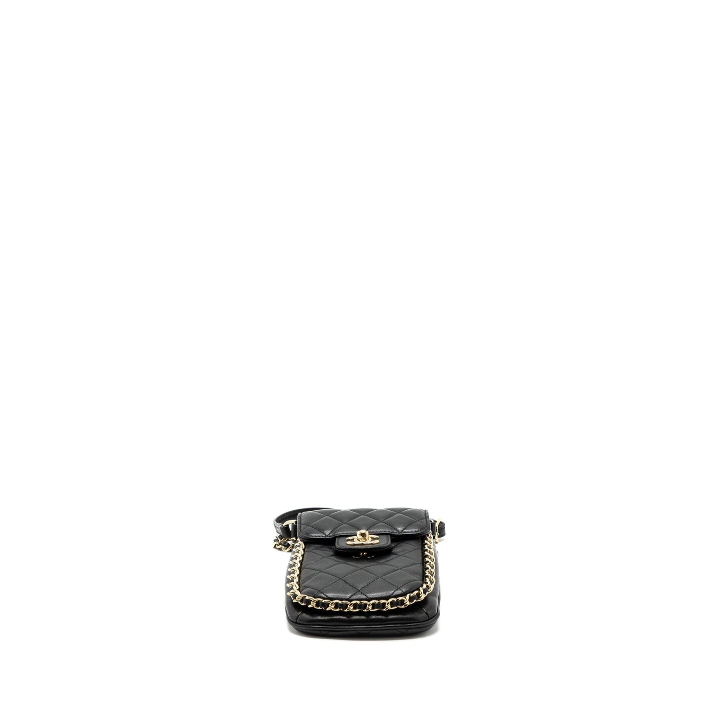 Chanel Phone Holder With Chain Lambskin Black L
