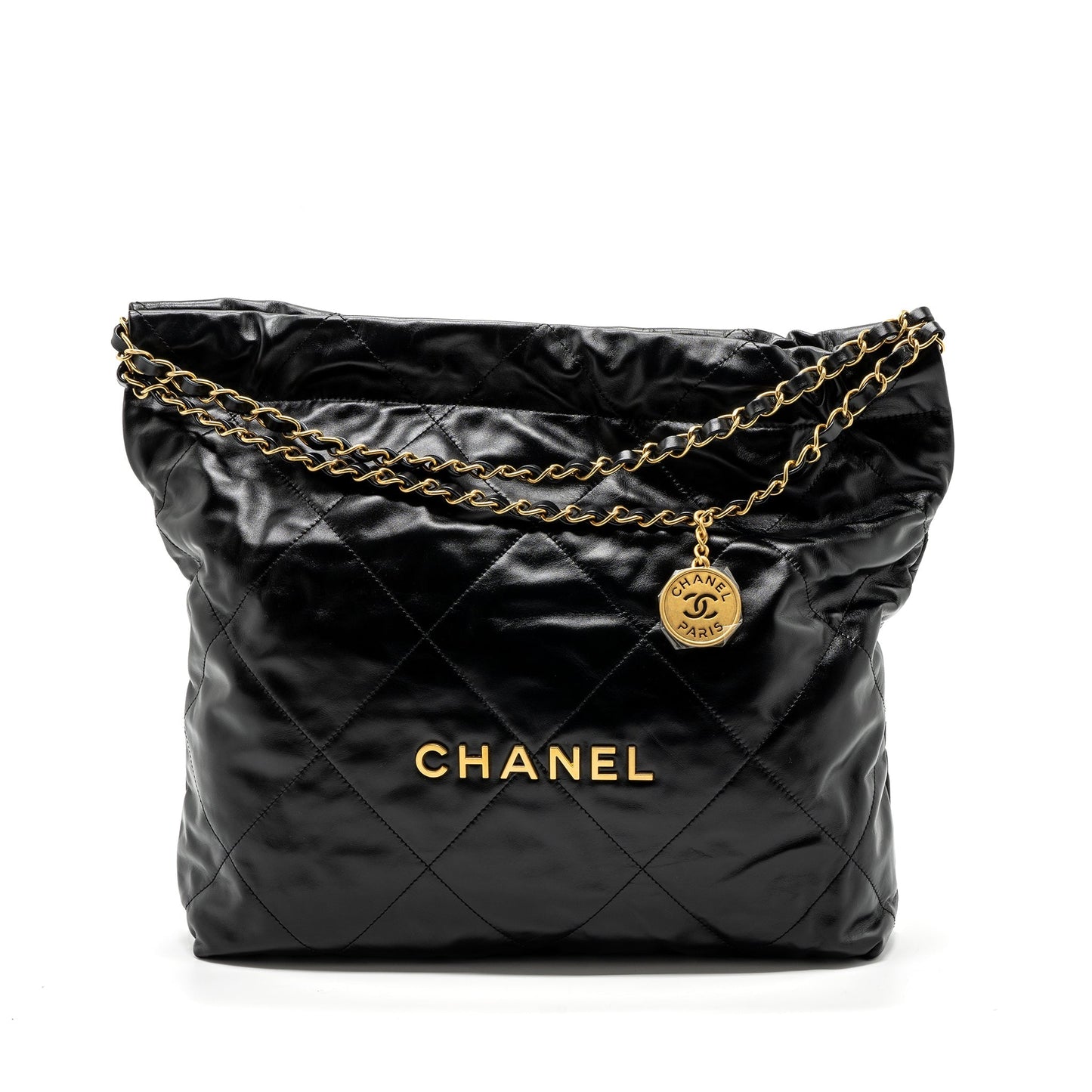 Chanel medium 22 bag shiny calfskin black  (Microchip)