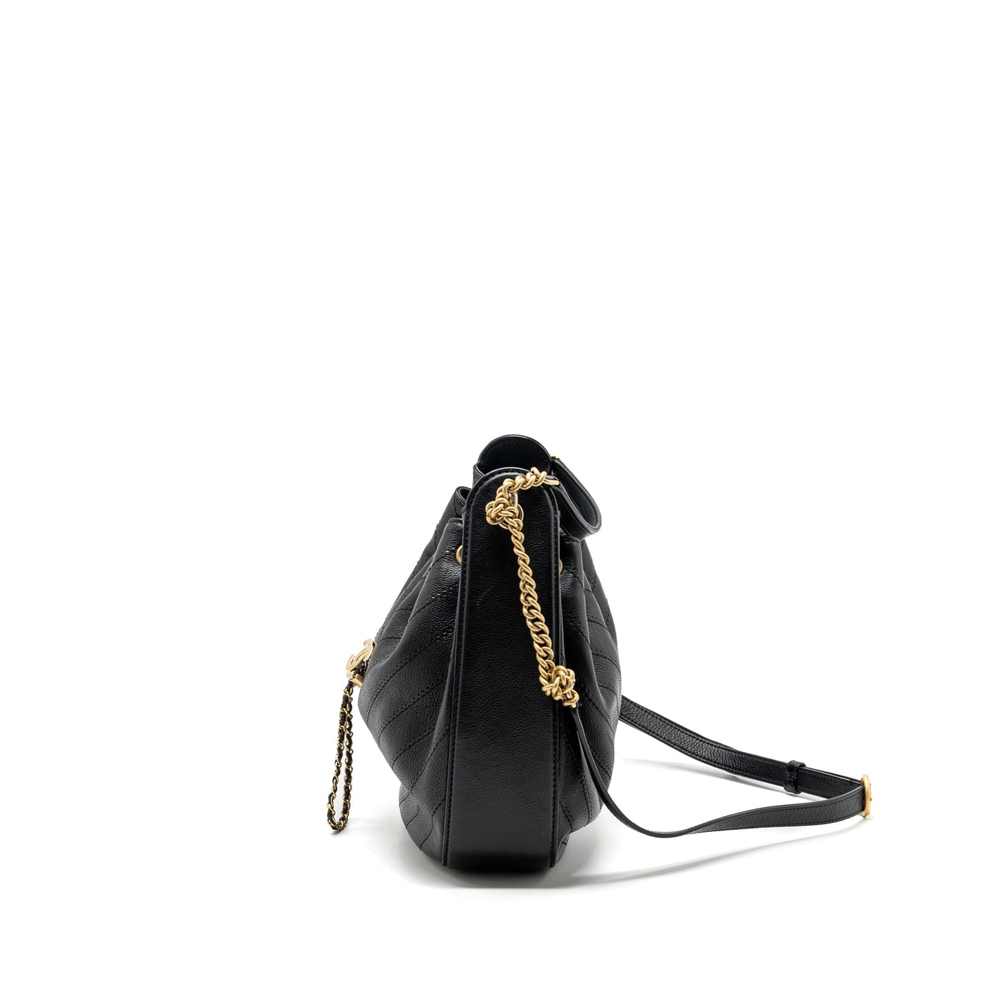 Chanel chevron bucket bag grained calfskin Black