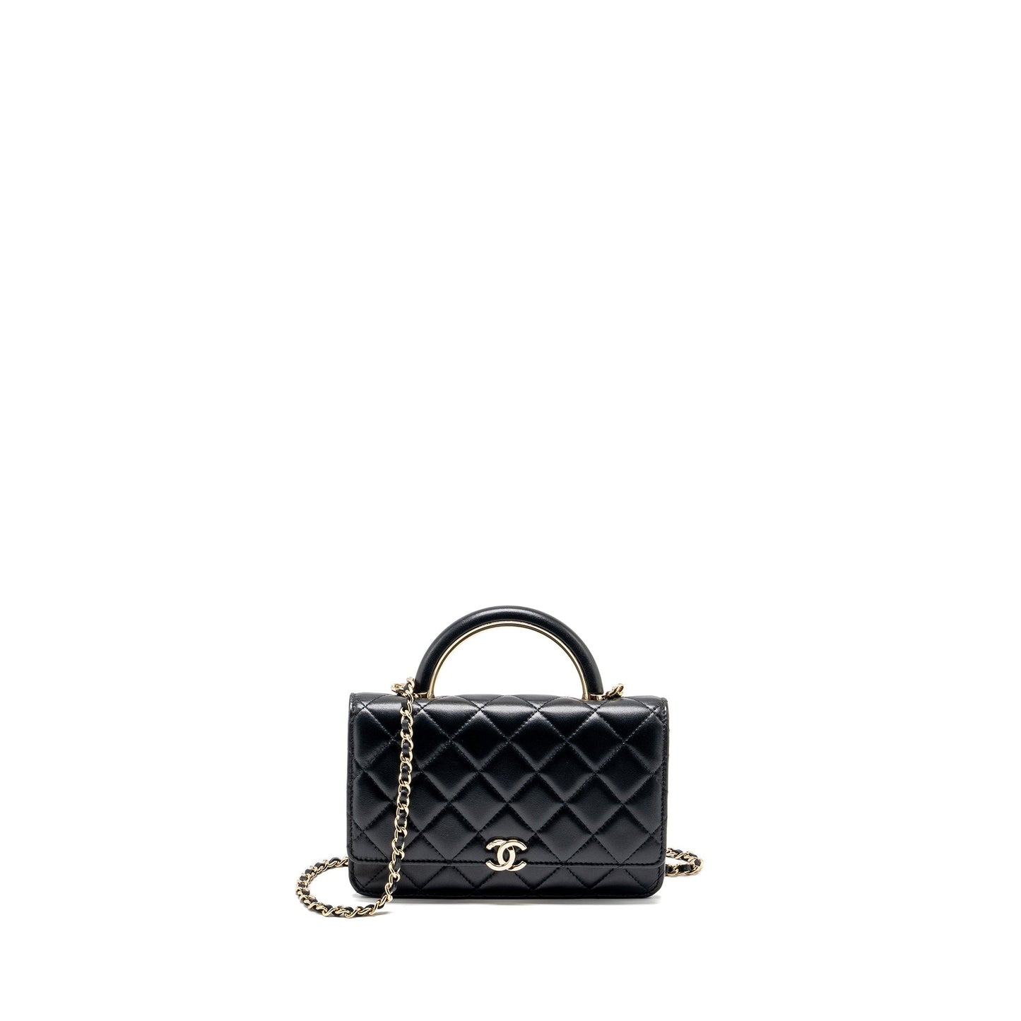 CHANEL leather top handle wallet on chain lambskin black L (microchip)