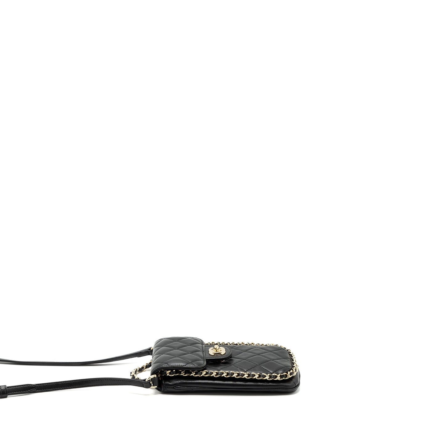 Chanel Phone Holder With Chain Lambskin Black L