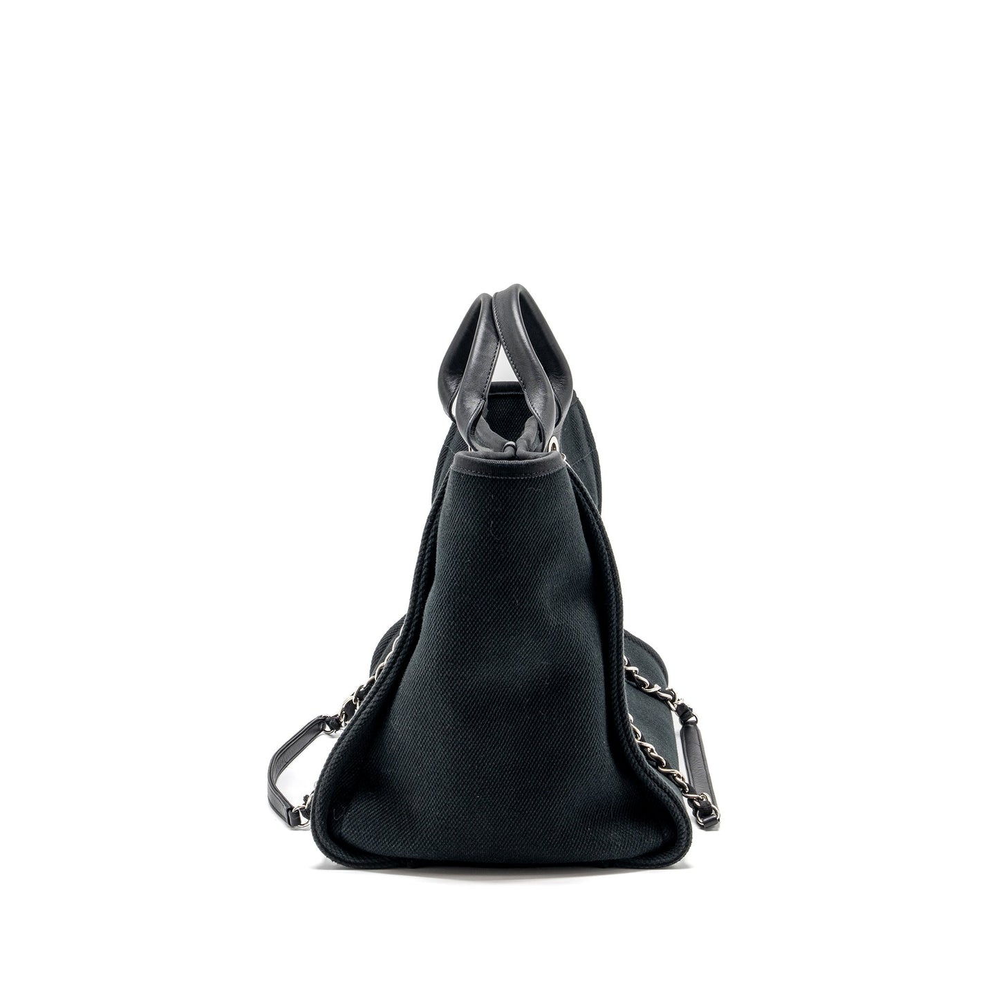 Chanel Large Deauville Black-Studded Tote Bag Canvas/Leather Black