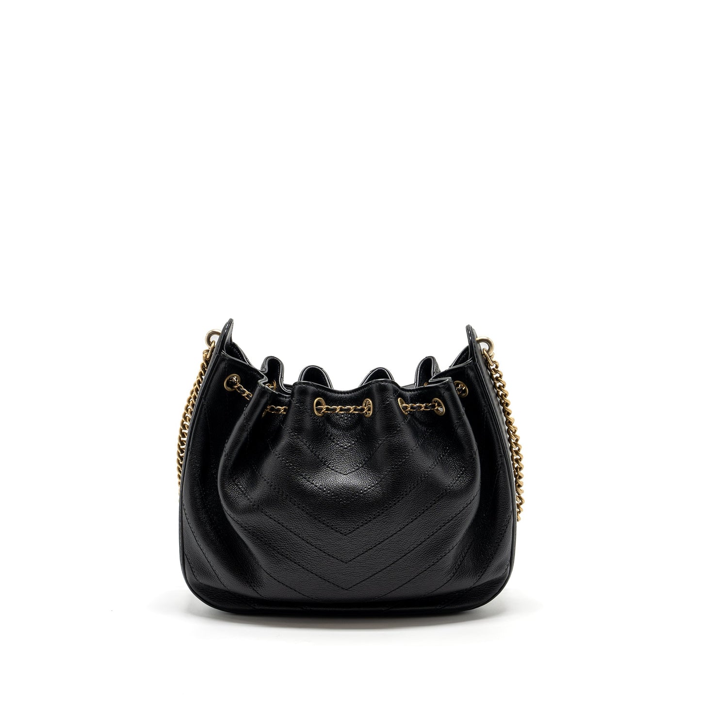 Chanel chevron bucket bag grained calfskin Black
