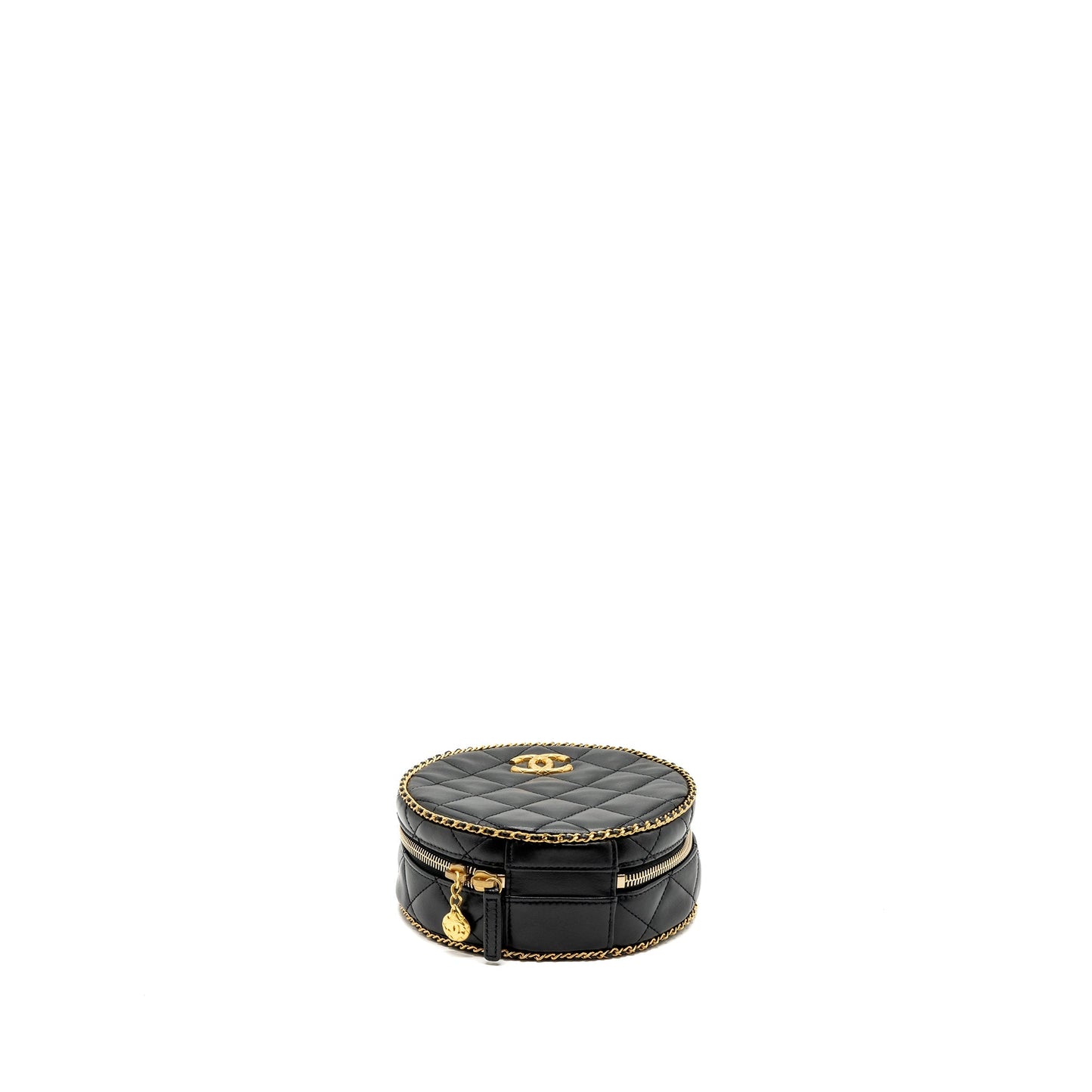 Chanel Round Vanity With Chain Lambskin Black  (microchip) no