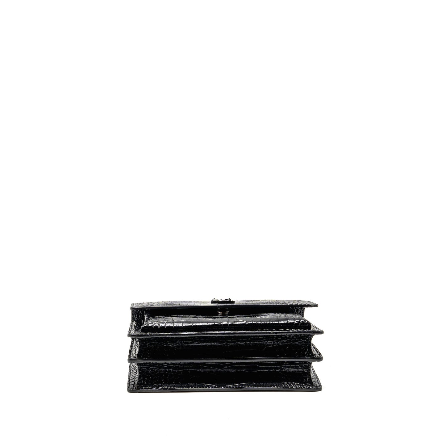 Saint Laurent/ Sunset Medium Crocodile-Embossed Calfskin Black