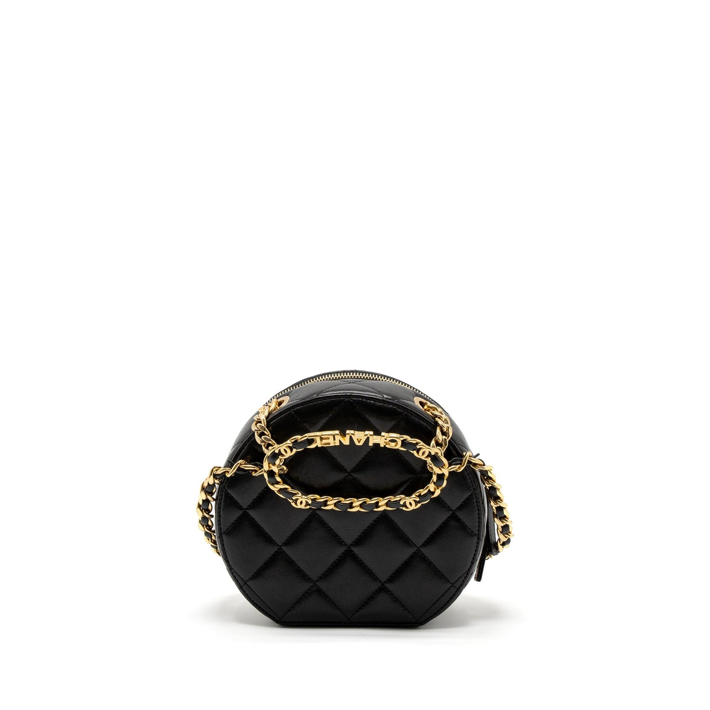 Chanel Round Vanity with Round Handle Crossbody Bag Lambskin Black  (Microchip)