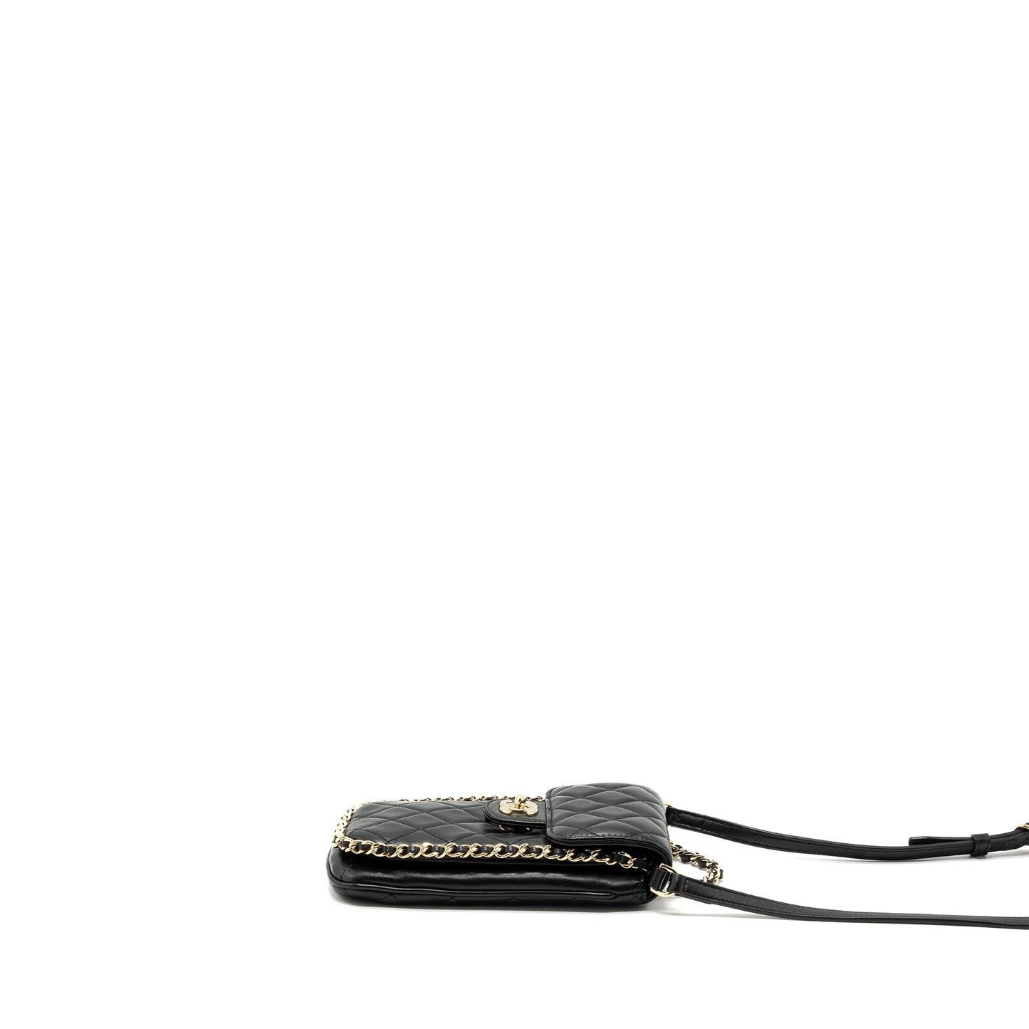 Chanel Phone Holder With Chain Lambskin Black L