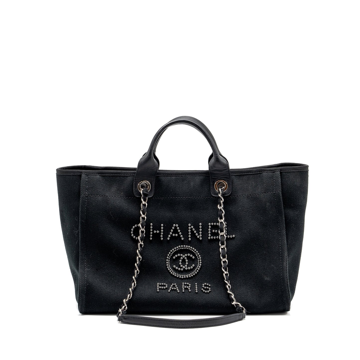 Chanel Large Deauville Black-Studded Tote Bag Canvas/Leather Black