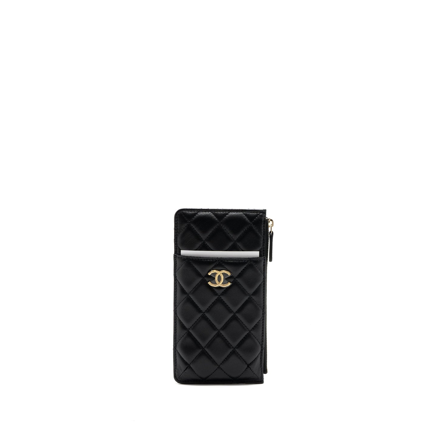 CHANEL LONG ZIP CARD HOLDER wallet Lambskin BLACK L