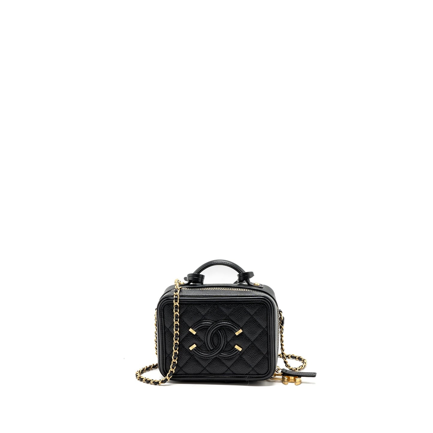 Chanel mini filigree vanity case Caviar black