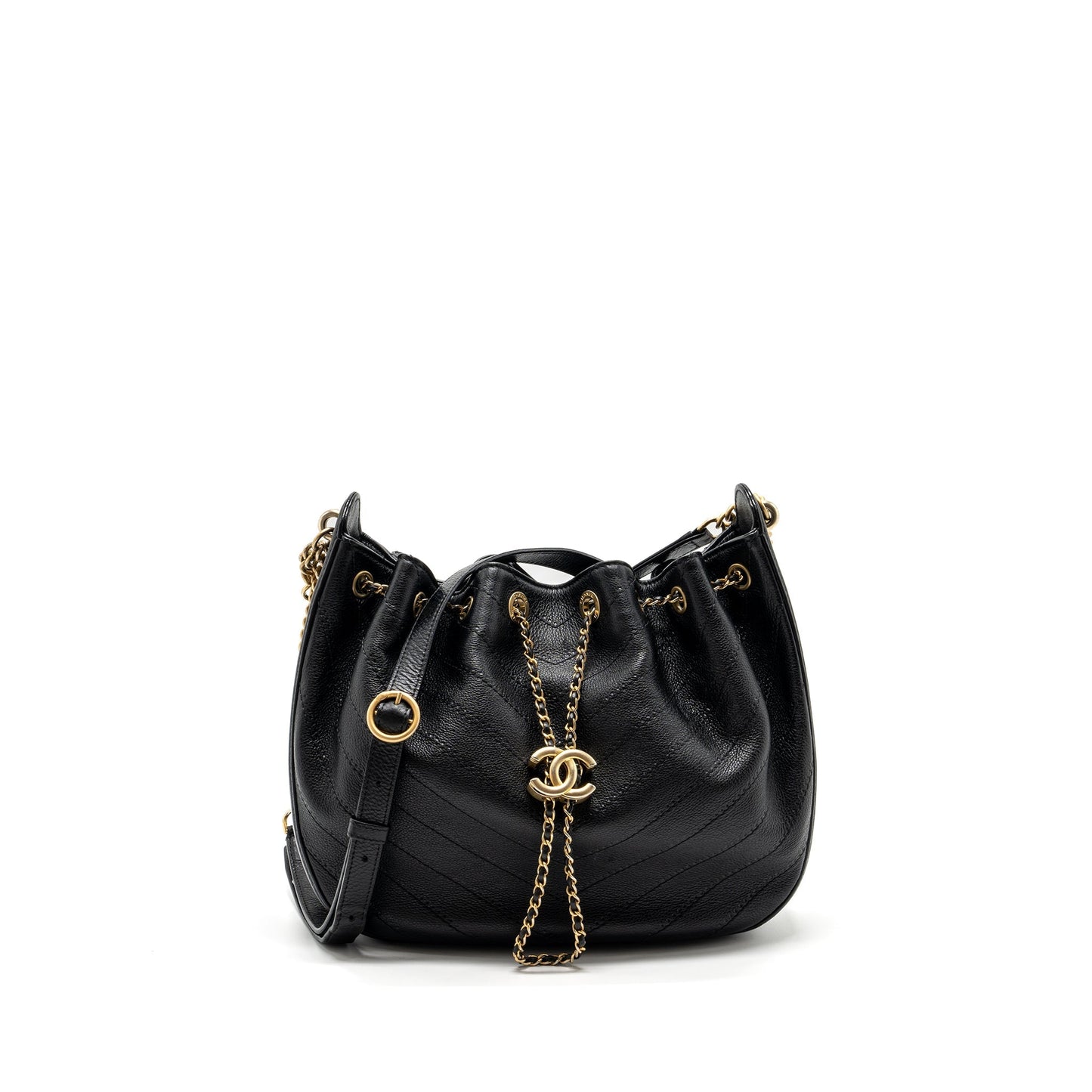 Chanel chevron bucket bag grained calfskin Black