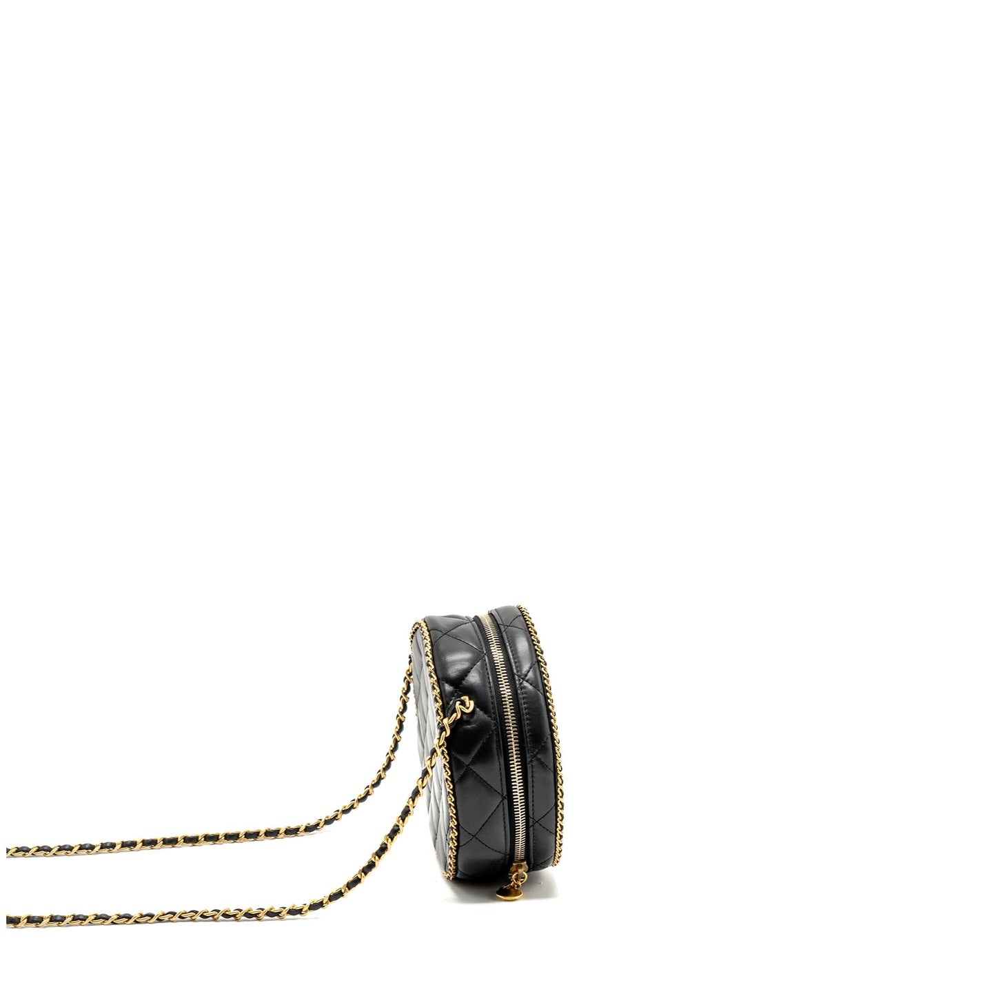 Chanel Round Vanity With Chain Lambskin Black  (microchip) no