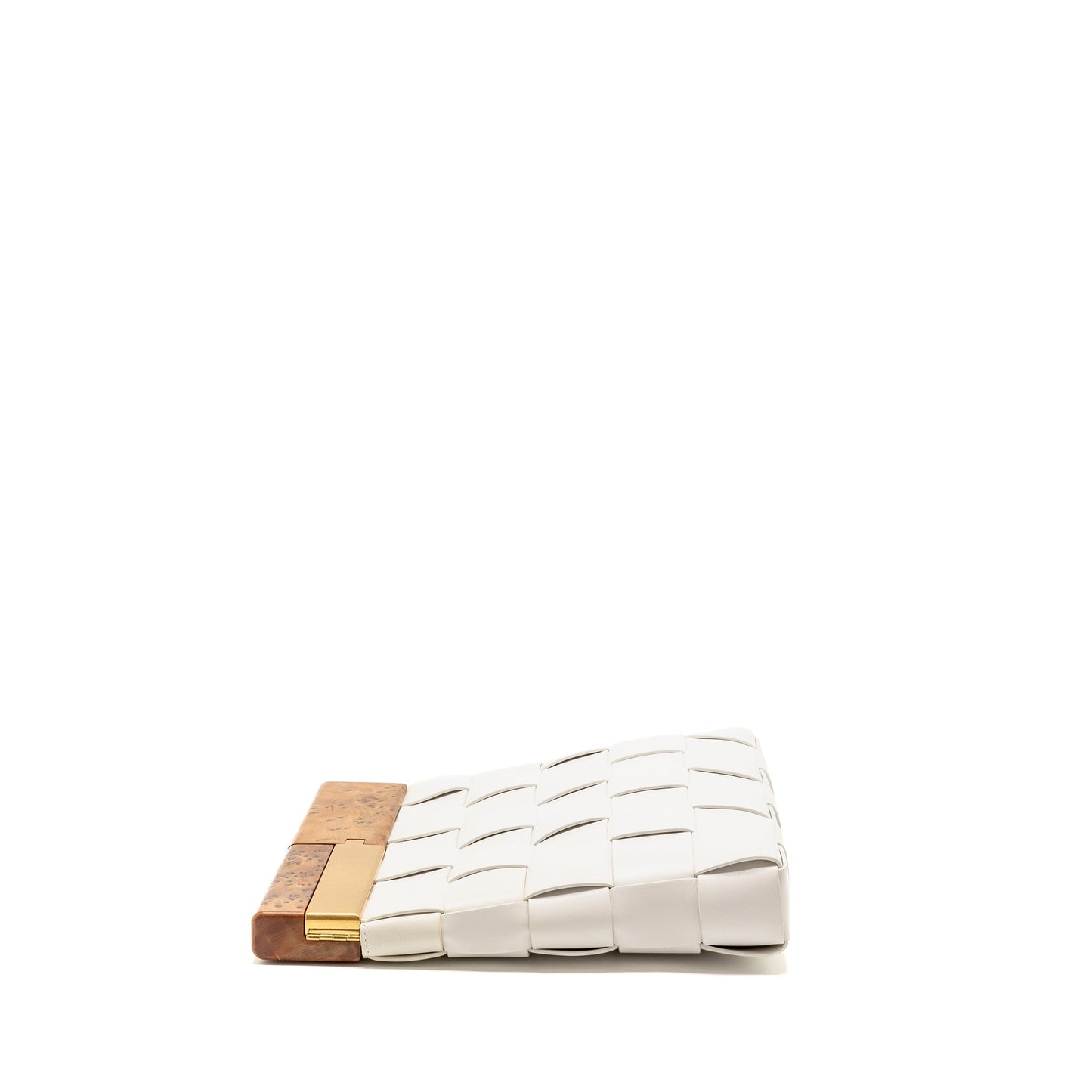 Bottega Veneta Cream Snap Clutch Purse Calfskin/Wood White Multicolour Hardware