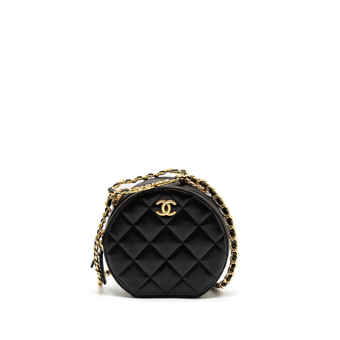 Chanel Round Vanity with Round Handle Crossbody Bag Lambskin Black  (Microchip)