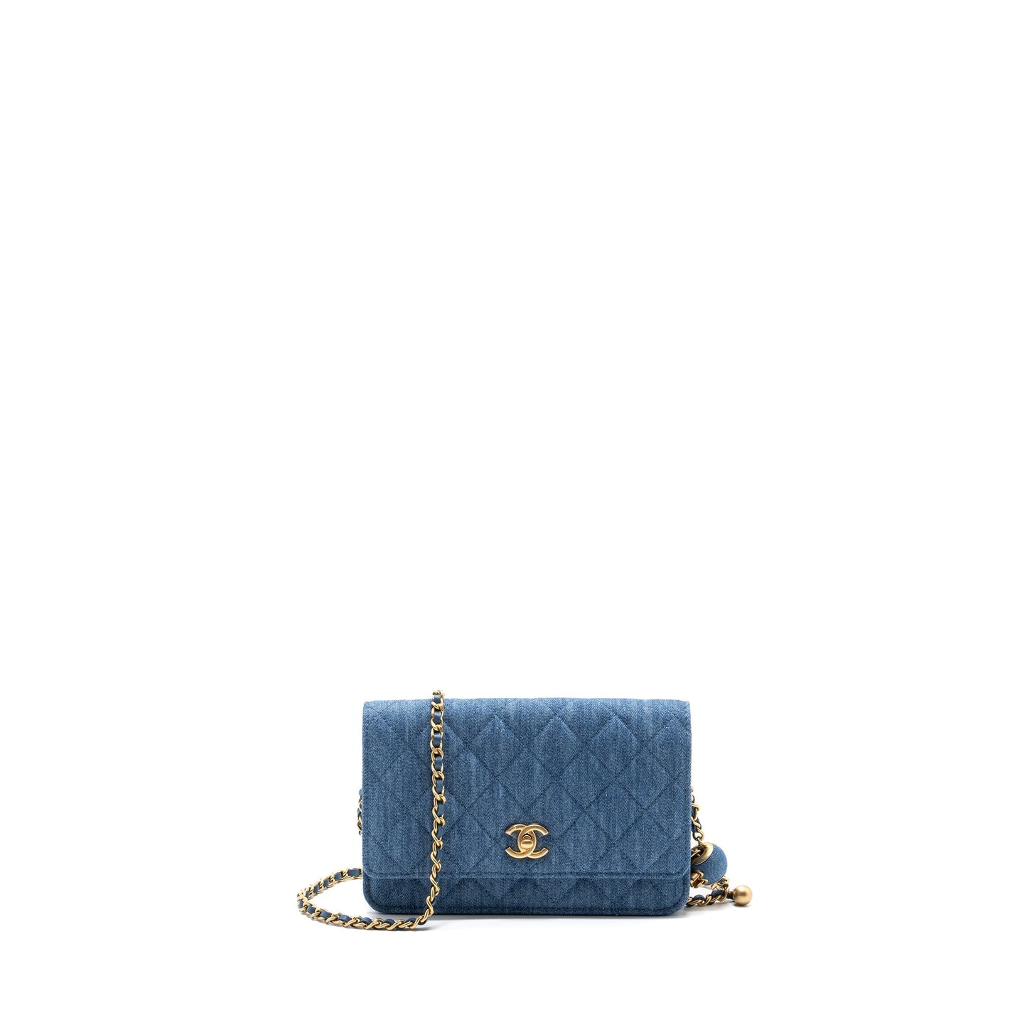 Chanel 22C Pearl Crush wallet on chain Denim blue (microchip)