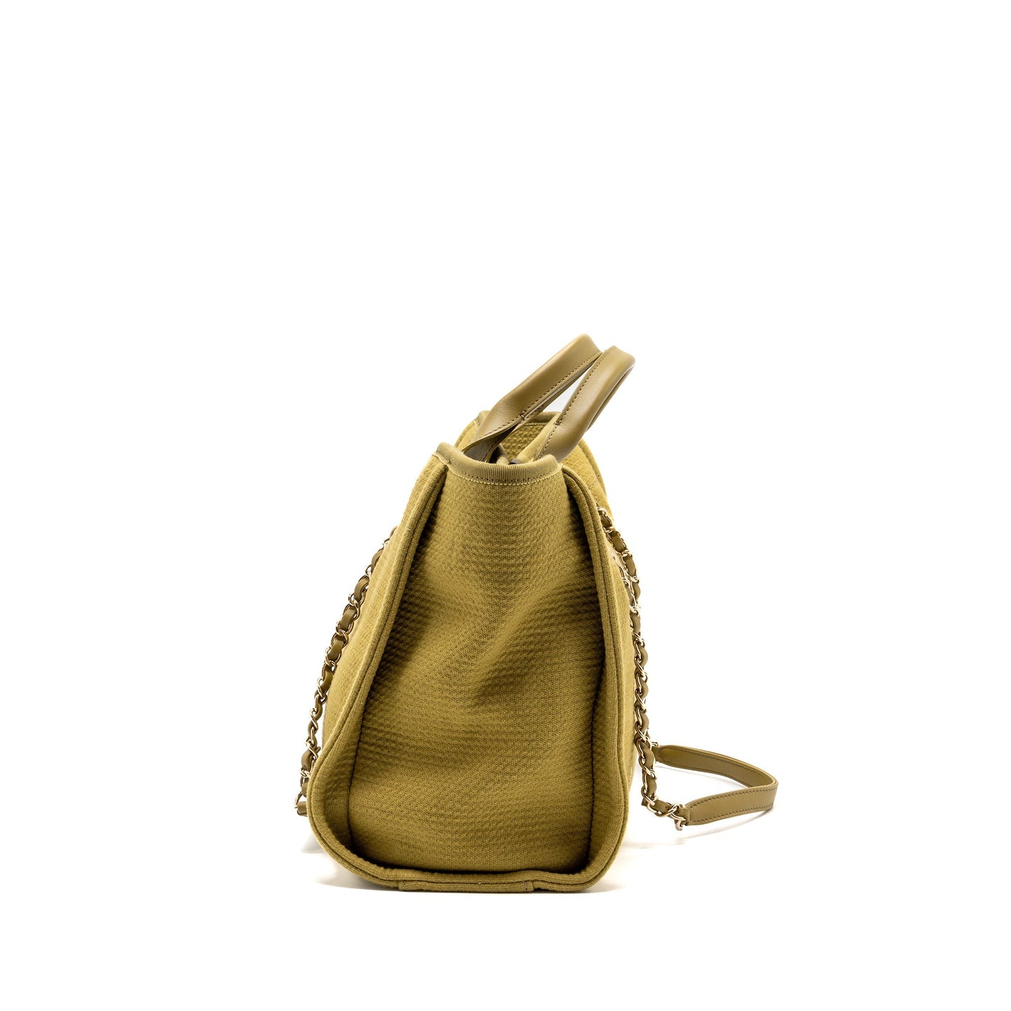 Chanel Deauville Tote Bag Canvas Olive Green L (microchip)