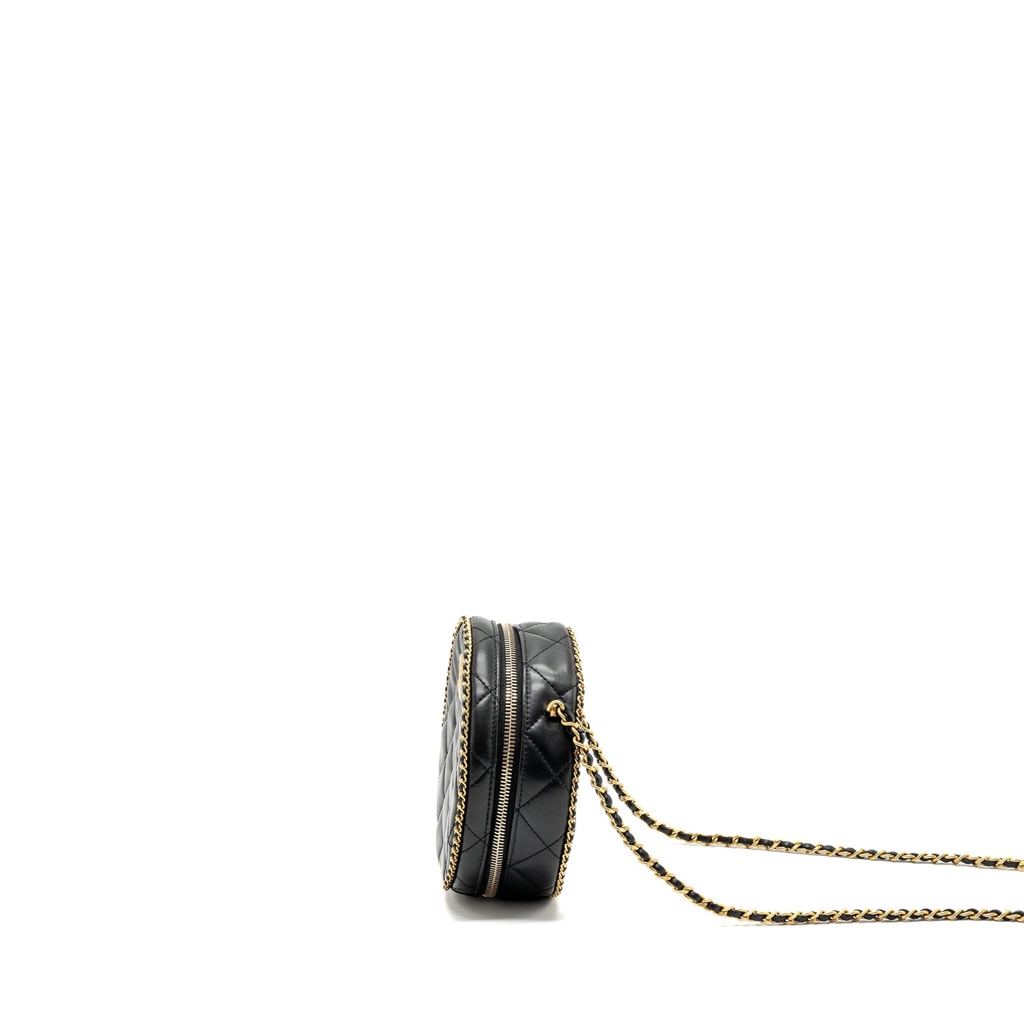 Chanel Round Vanity With Chain Lambskin Black  (microchip) no