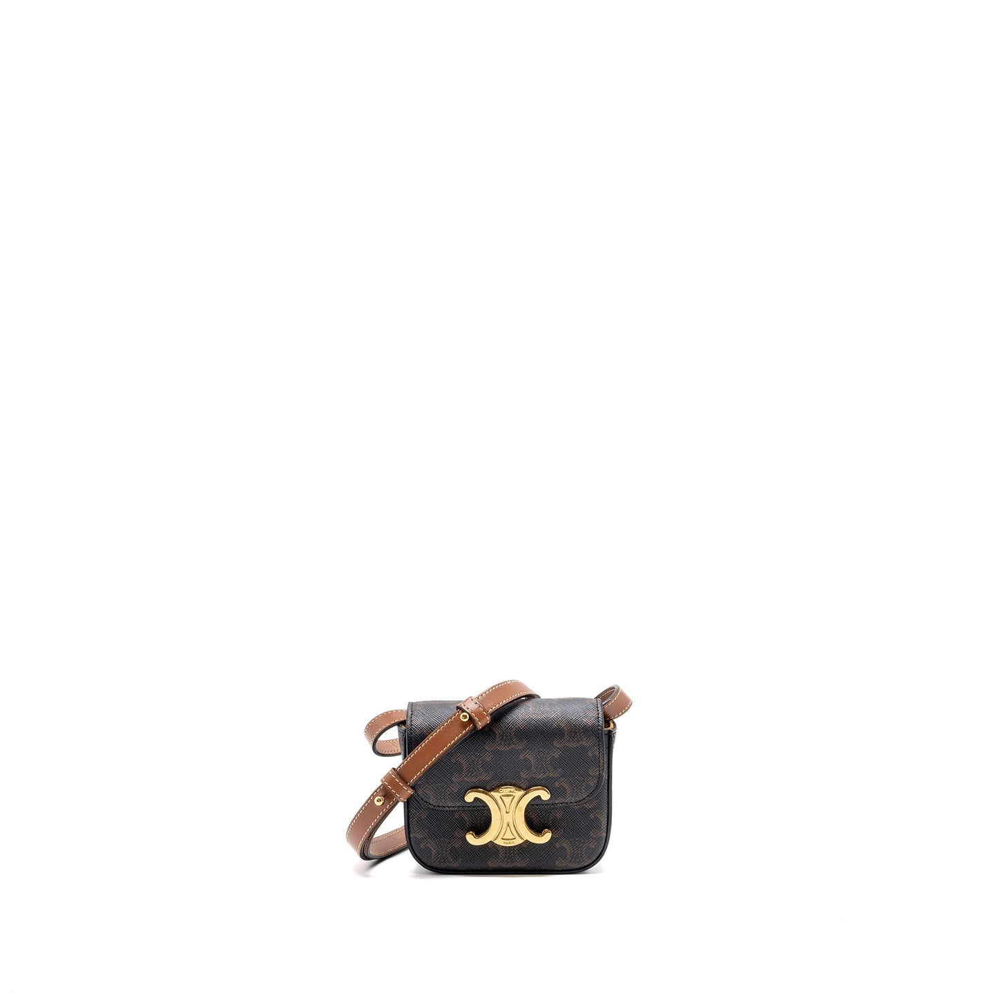 Celine Mini Claude Triomphe Canvas/ Calfskin Tan