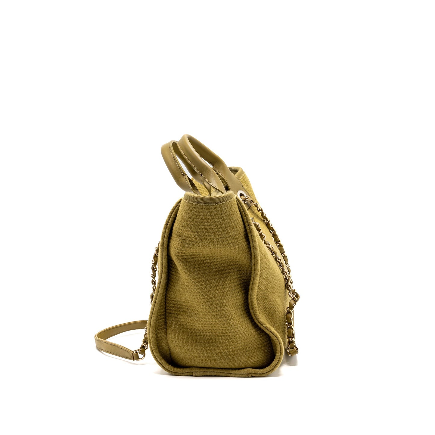 Chanel Deauville Tote Bag Canvas Olive Green L (microchip)