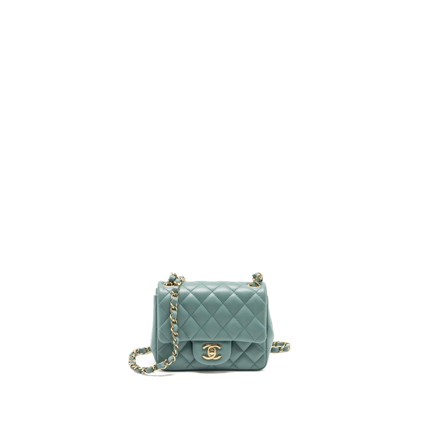 Chanel Mini Square Flap Bag Lambskin Green L (Microchip)