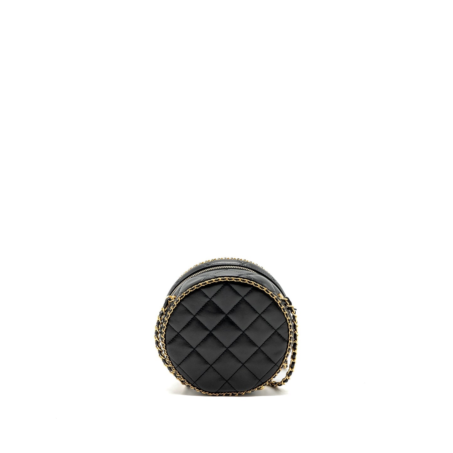 Chanel Round Vanity With Chain Lambskin Black  (microchip) no