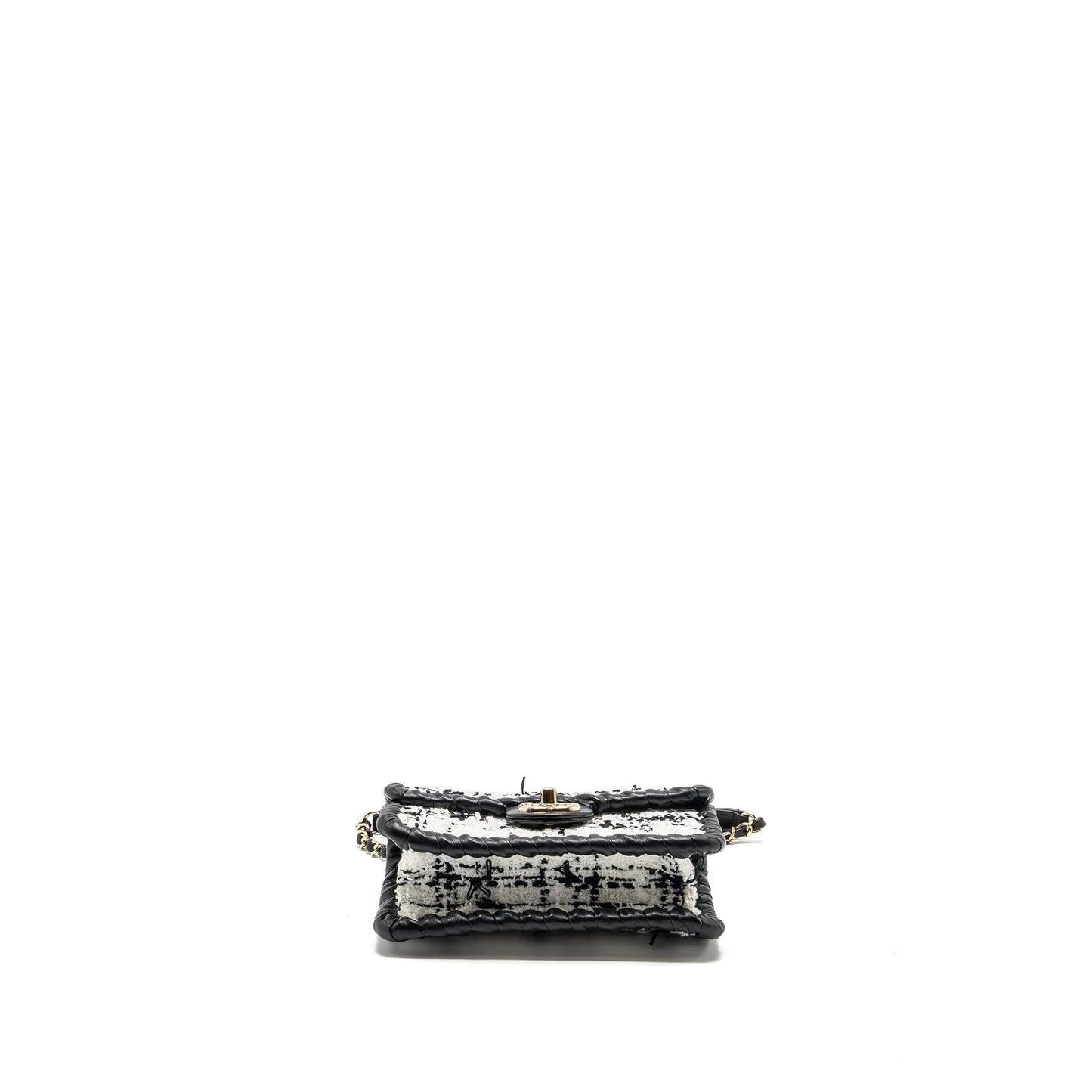 CHANEL Seasonal Mini Square Flap Bag Tweed White/Black L (Microchip)