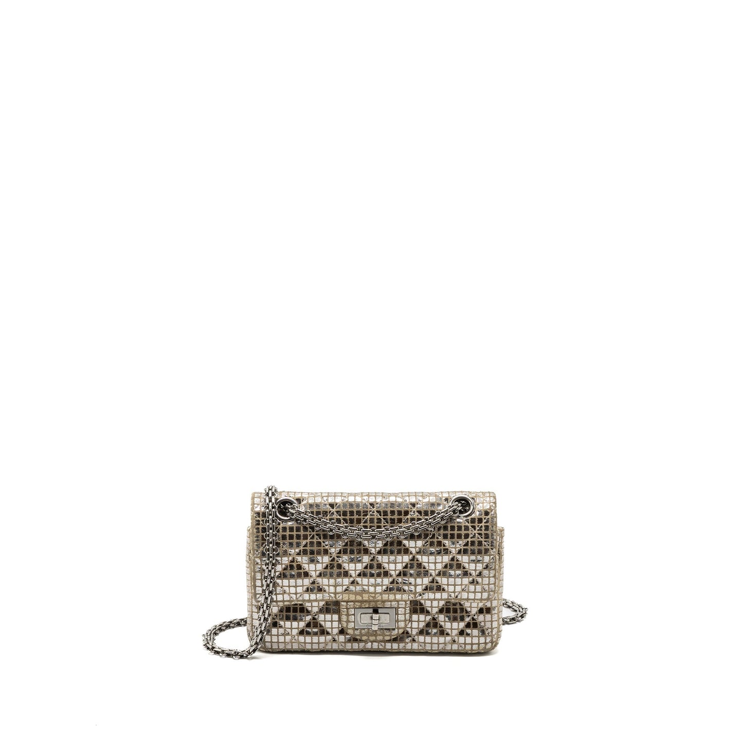 Chanel mini 2.55 reissue flap bag calfskin beige / silver