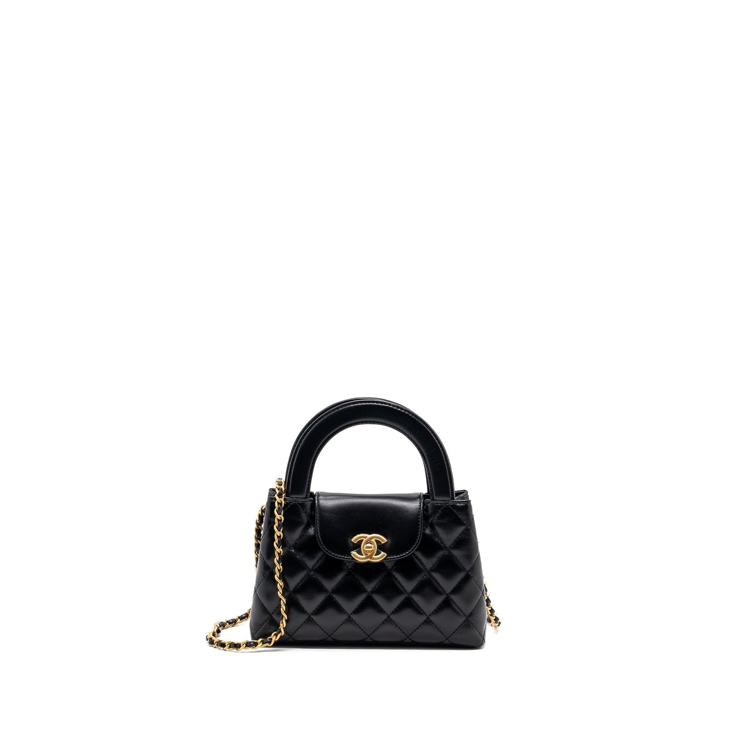 Chanel 23K mini kelly shopping tote bag Calfskin black  (microchip)