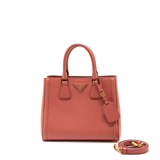 Prada top handle small tote Purse saffiano calfskin pink