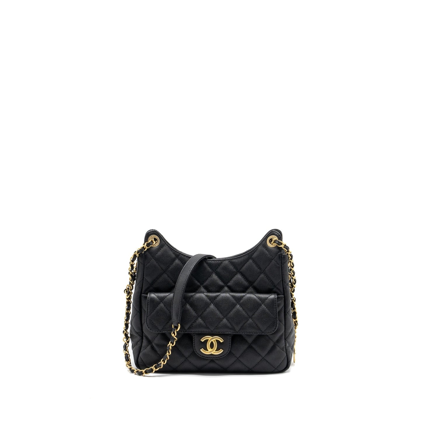 Chanel 23C Hobo Bag Grained Calfskin Black  (Microchip)