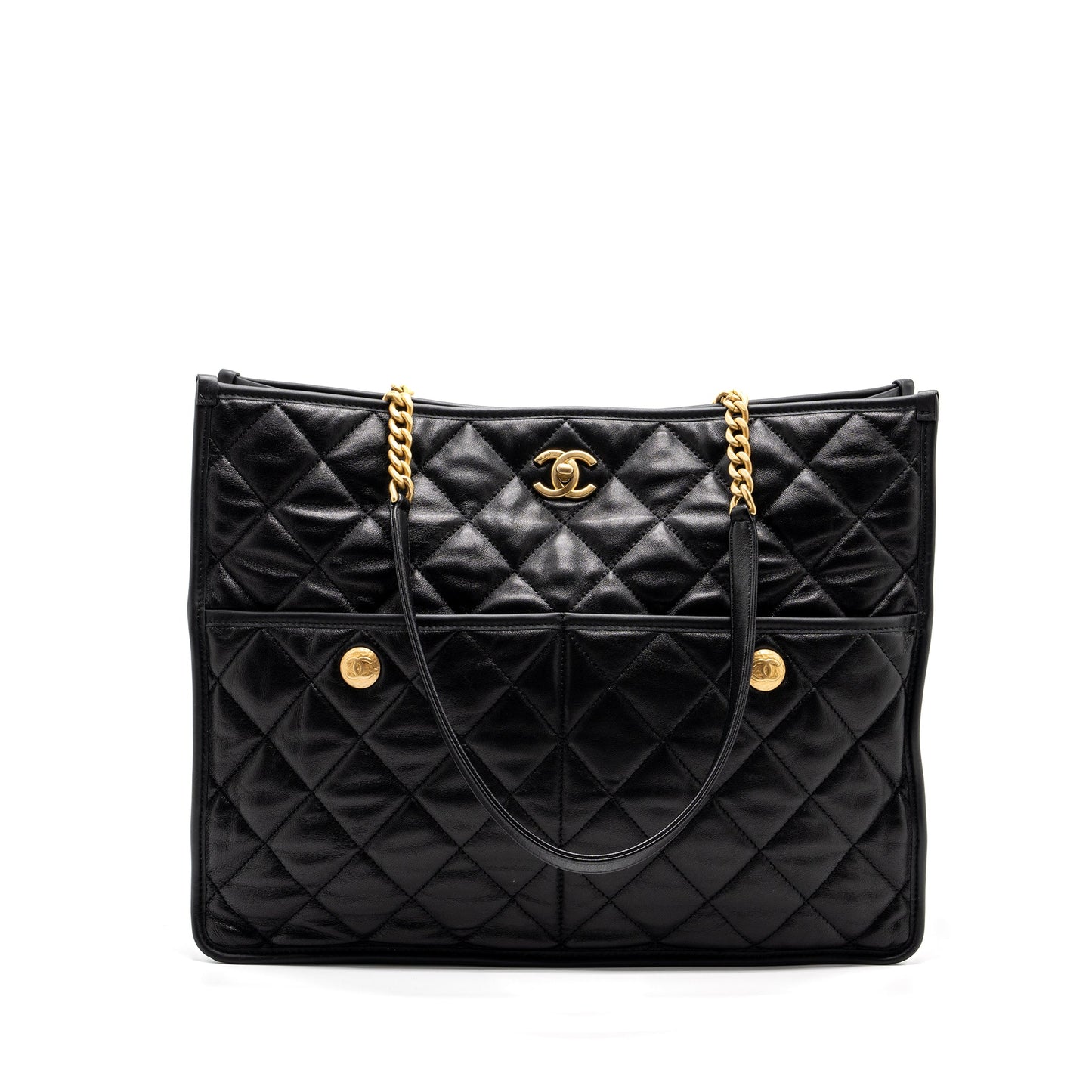 Chanel large tote bag Lambskin black brushed