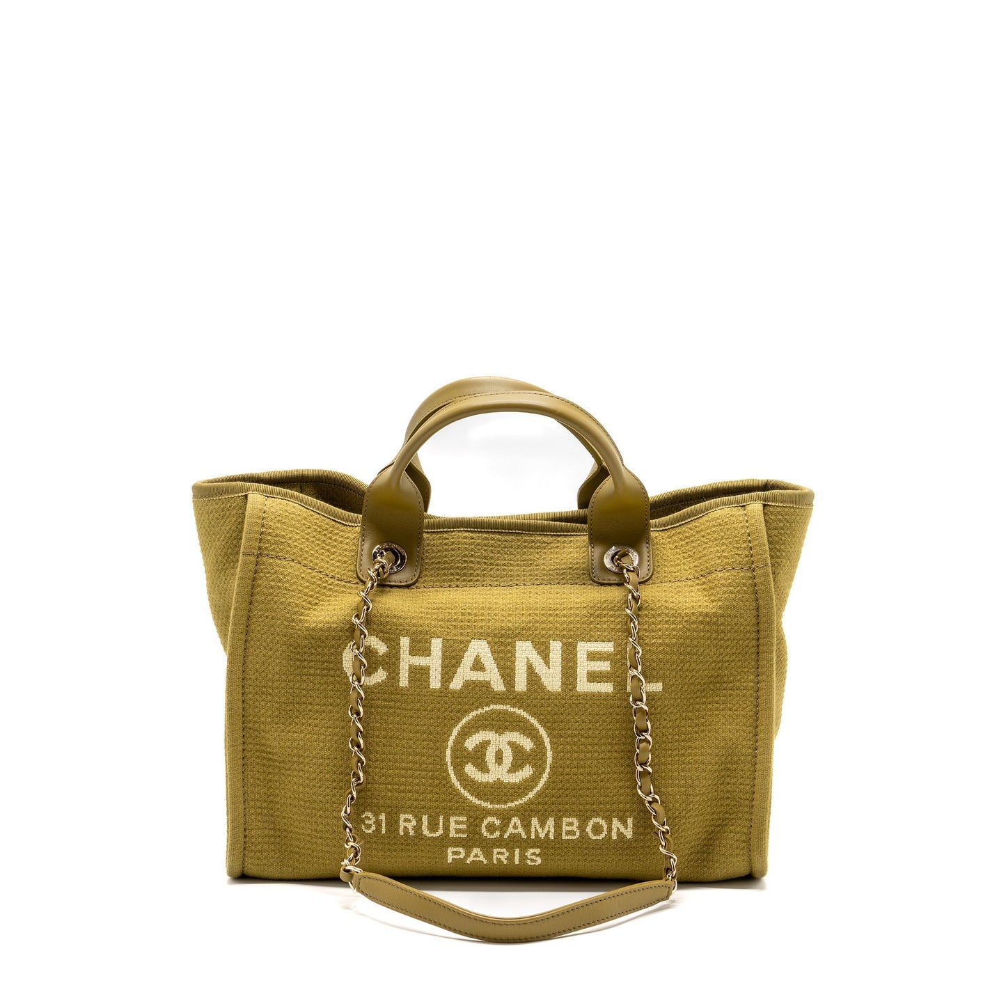 Chanel Deauville Tote Bag Canvas Olive Green L (microchip)