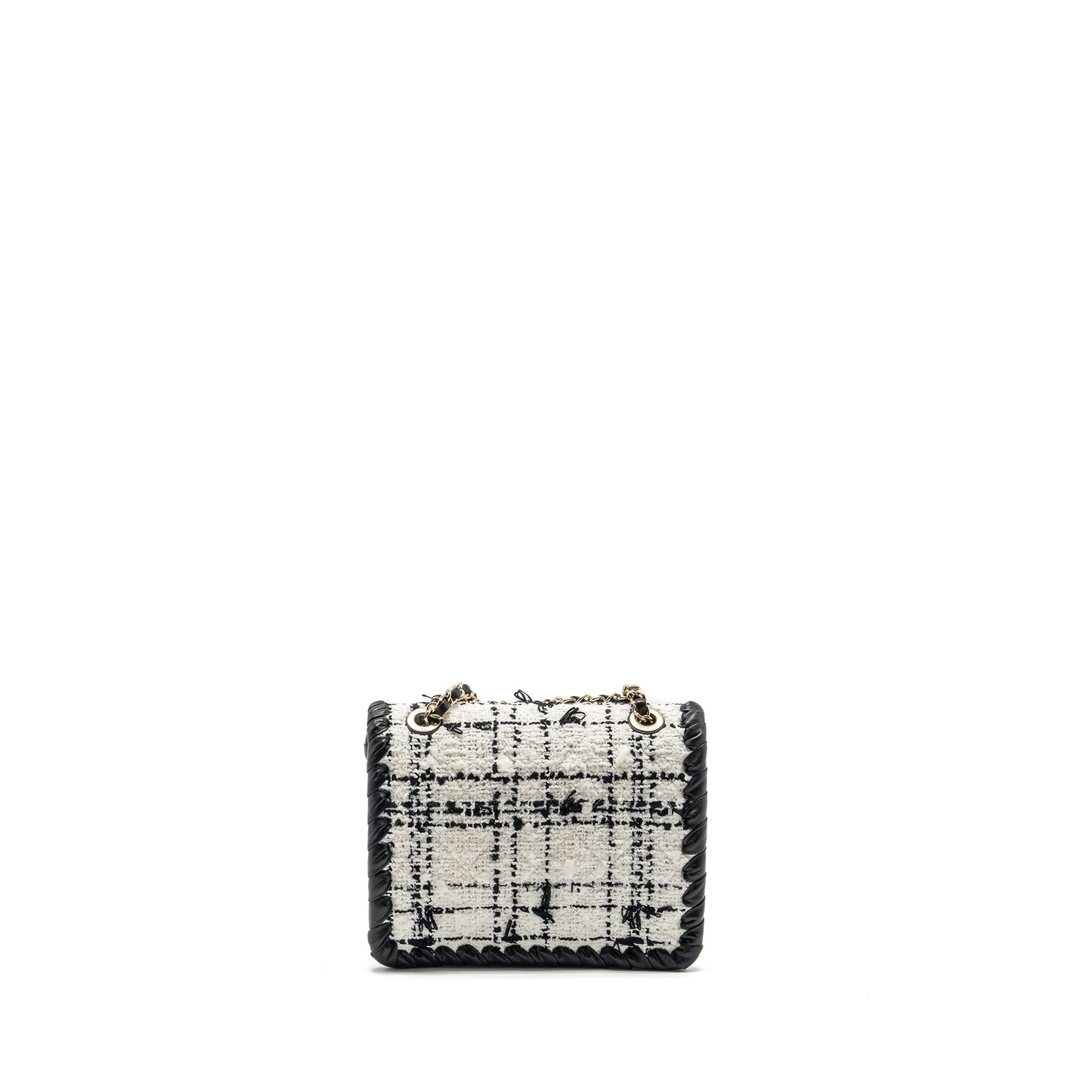 CHANEL Seasonal Mini Square Flap Bag Tweed White/Black L (Microchip)