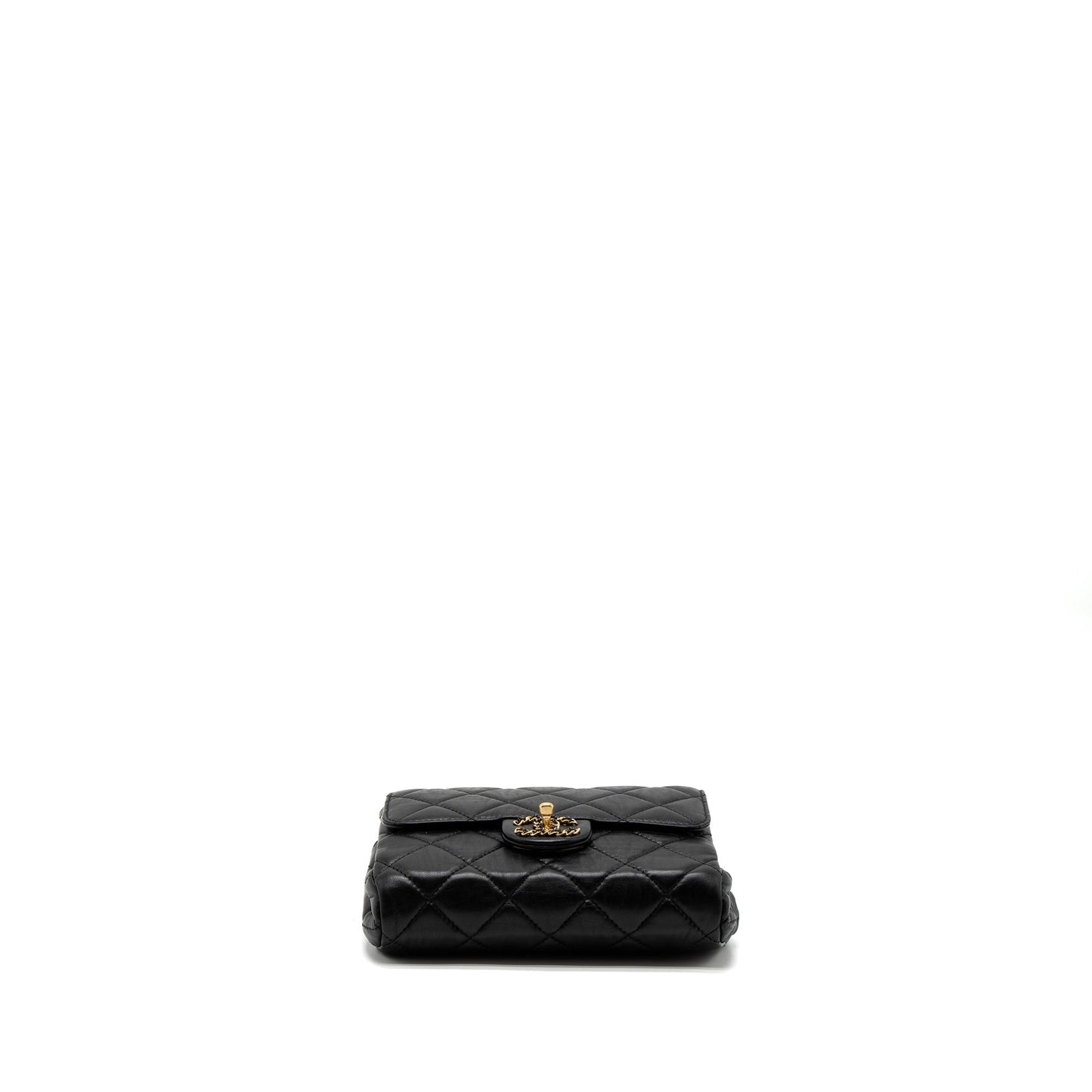 Chanel Quilted Square Flap Bag Goatskin Black Brushed  (Microchip)