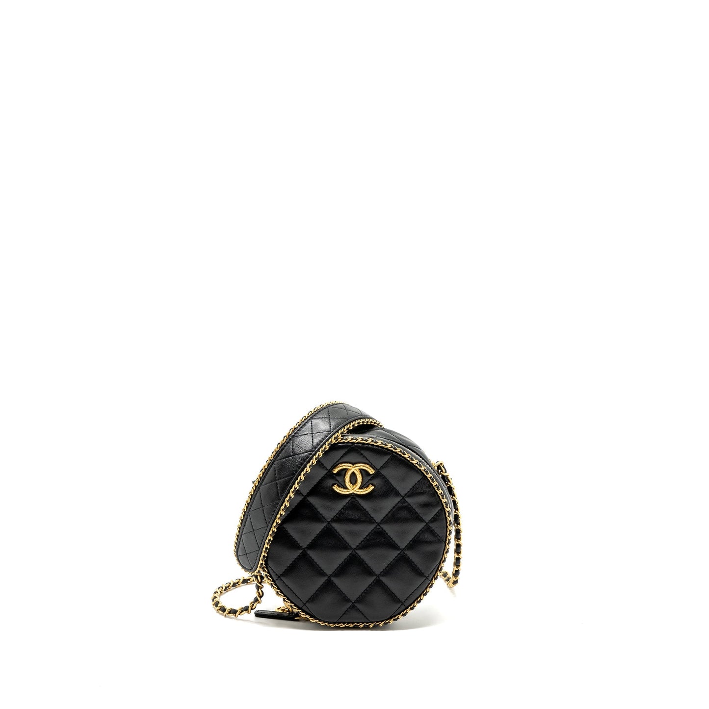 Chanel Round Vanity With Chain Lambskin Black  (microchip) no