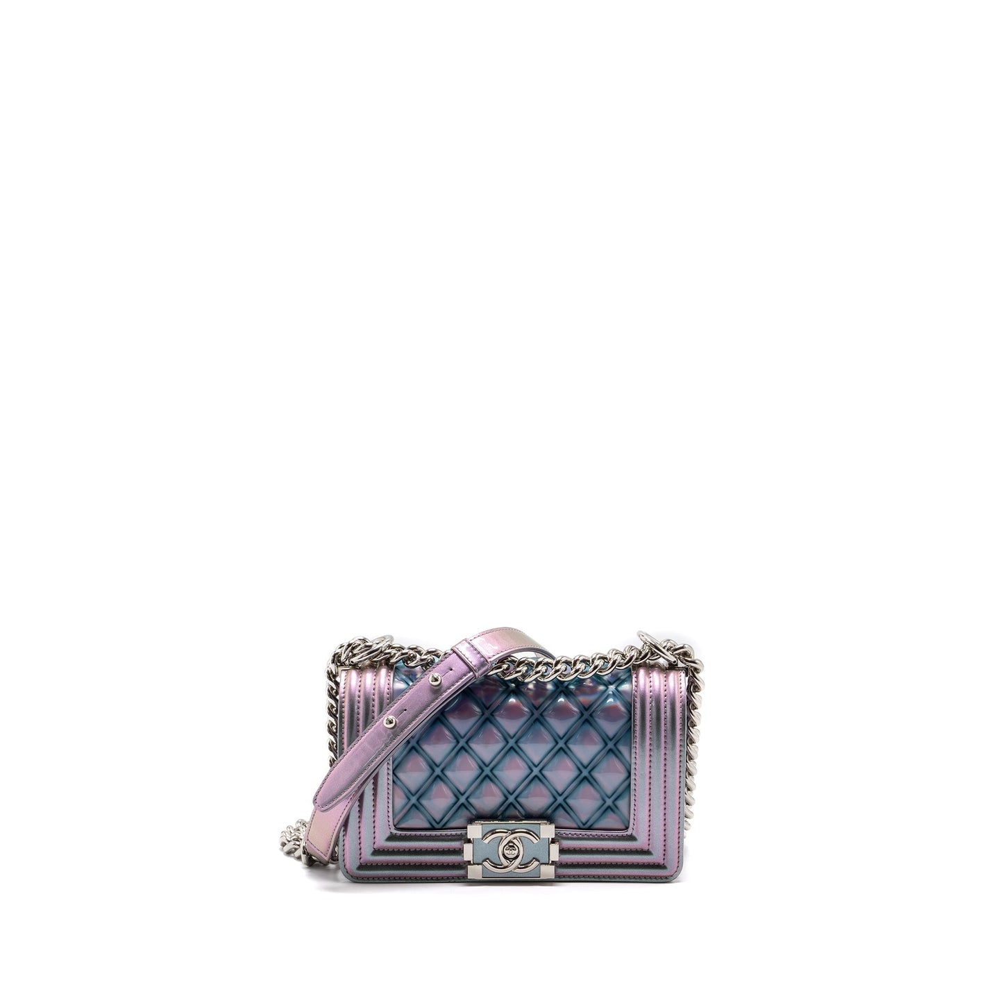 Chanel 18S small boy bag limited PVC / Patent calfskin leather iridescent light purple