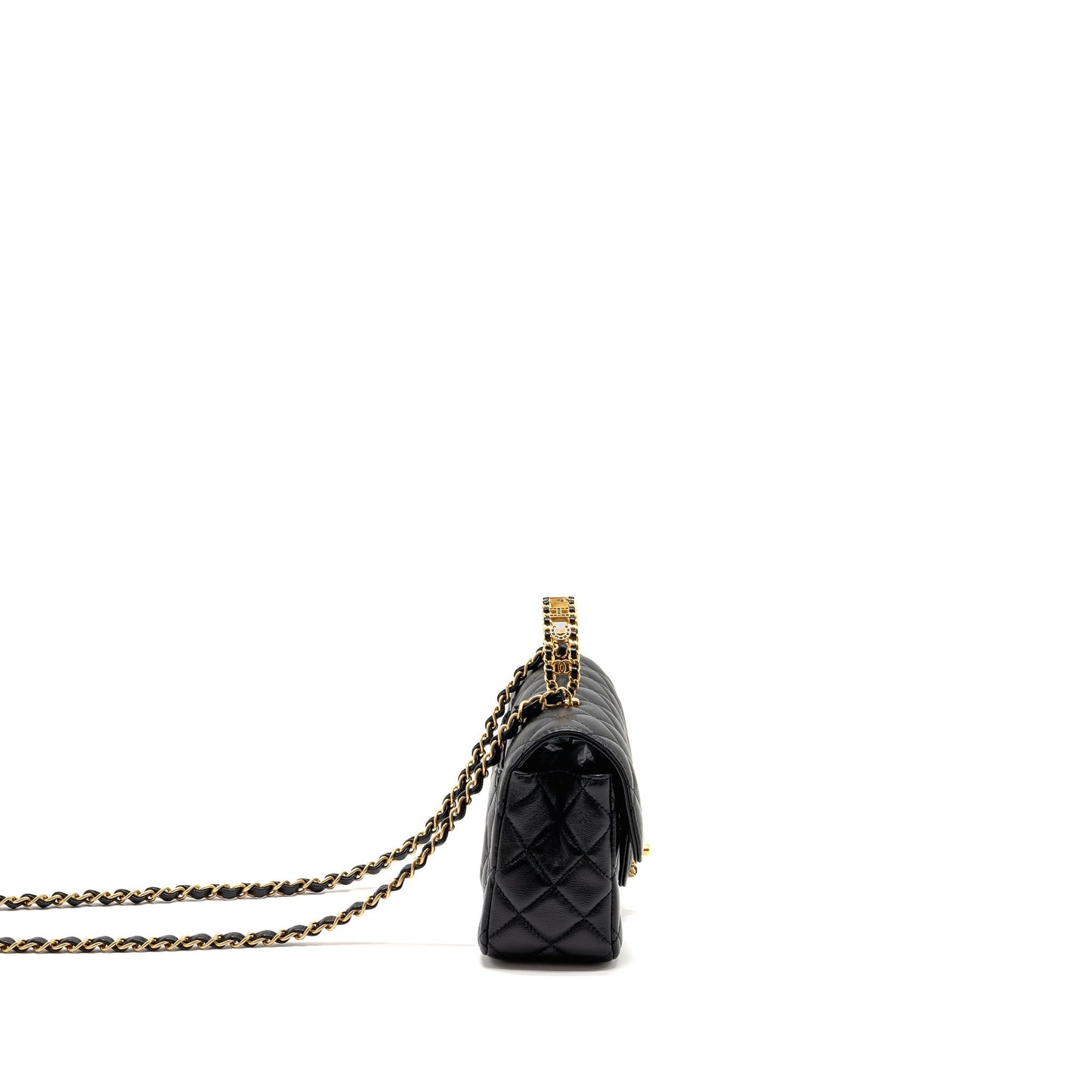 Chanel 24c Detail Top Handle Flap Bag Lambskin Black