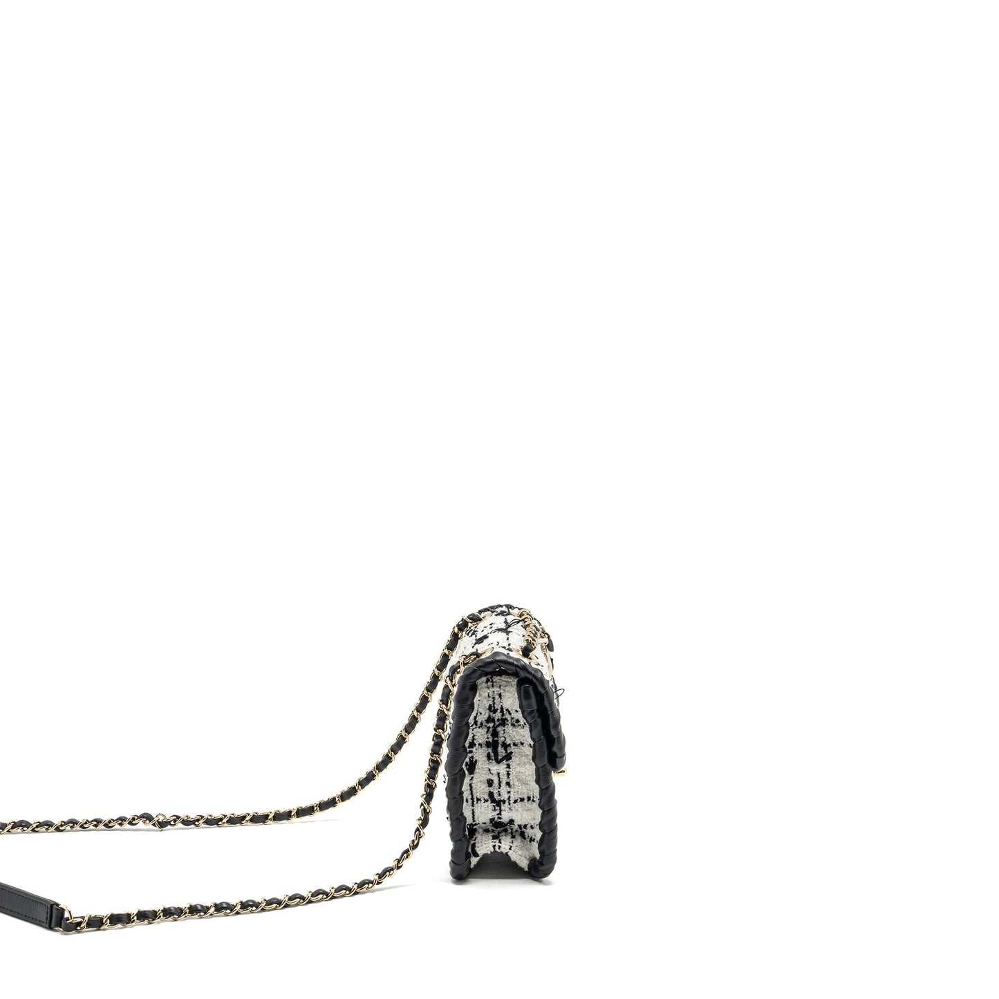 CHANEL Seasonal Mini Square Flap Bag Tweed White/Black L (Microchip)