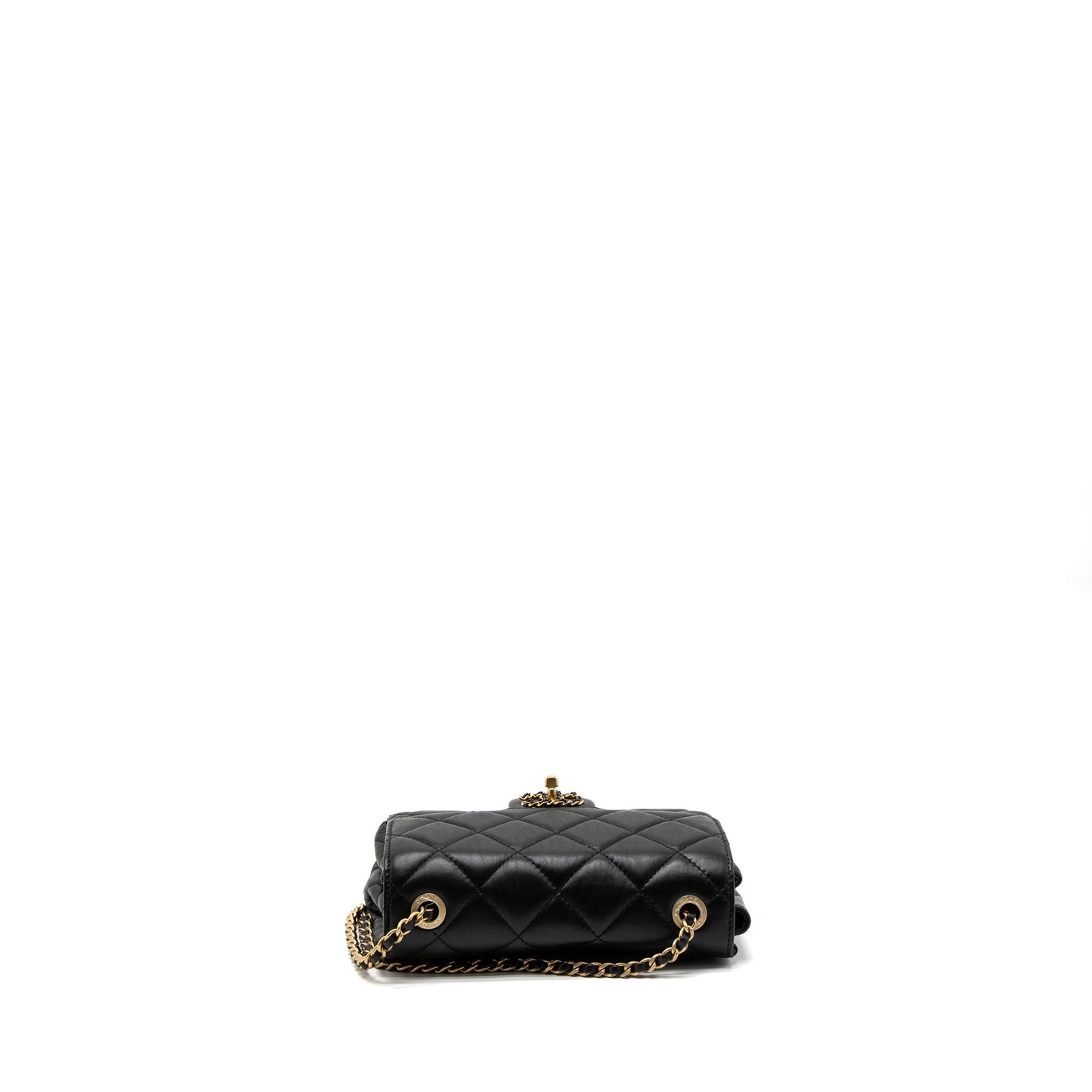 Chanel Quilted Square Flap Bag Goatskin Black Brushed  (Microchip)