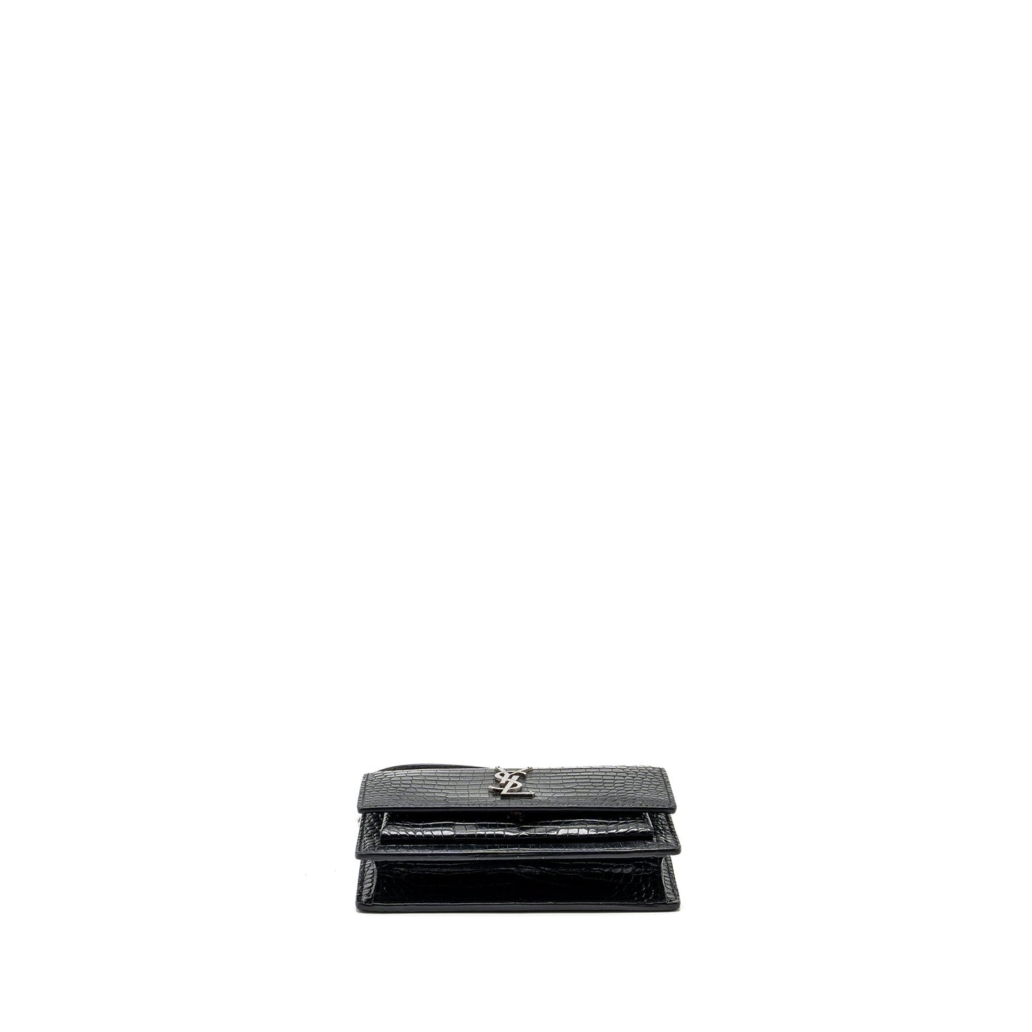 Saint Laurent/ Sunset Purse Crocodile-Embossed Calfskin Black