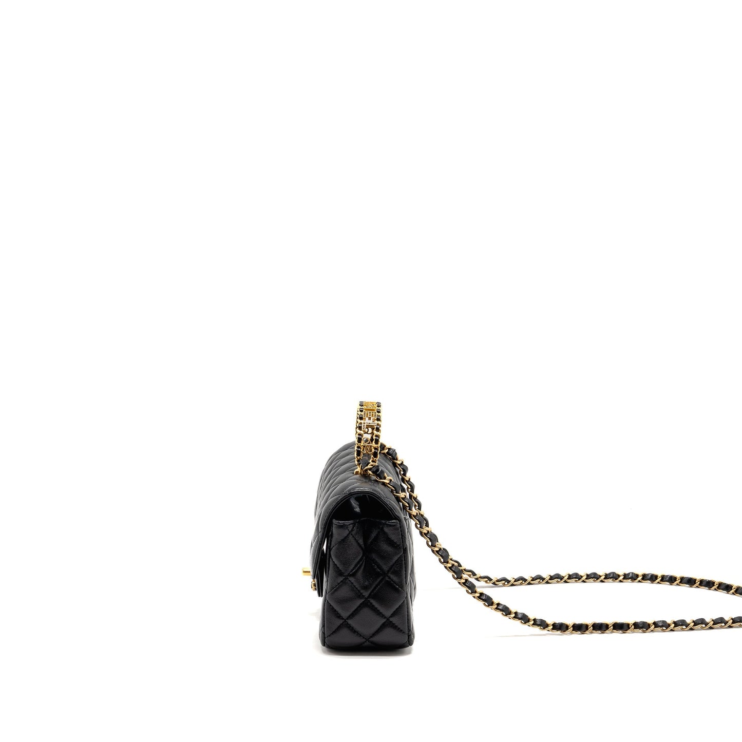 Chanel 24c Detail Top Handle Flap Bag Lambskin Black