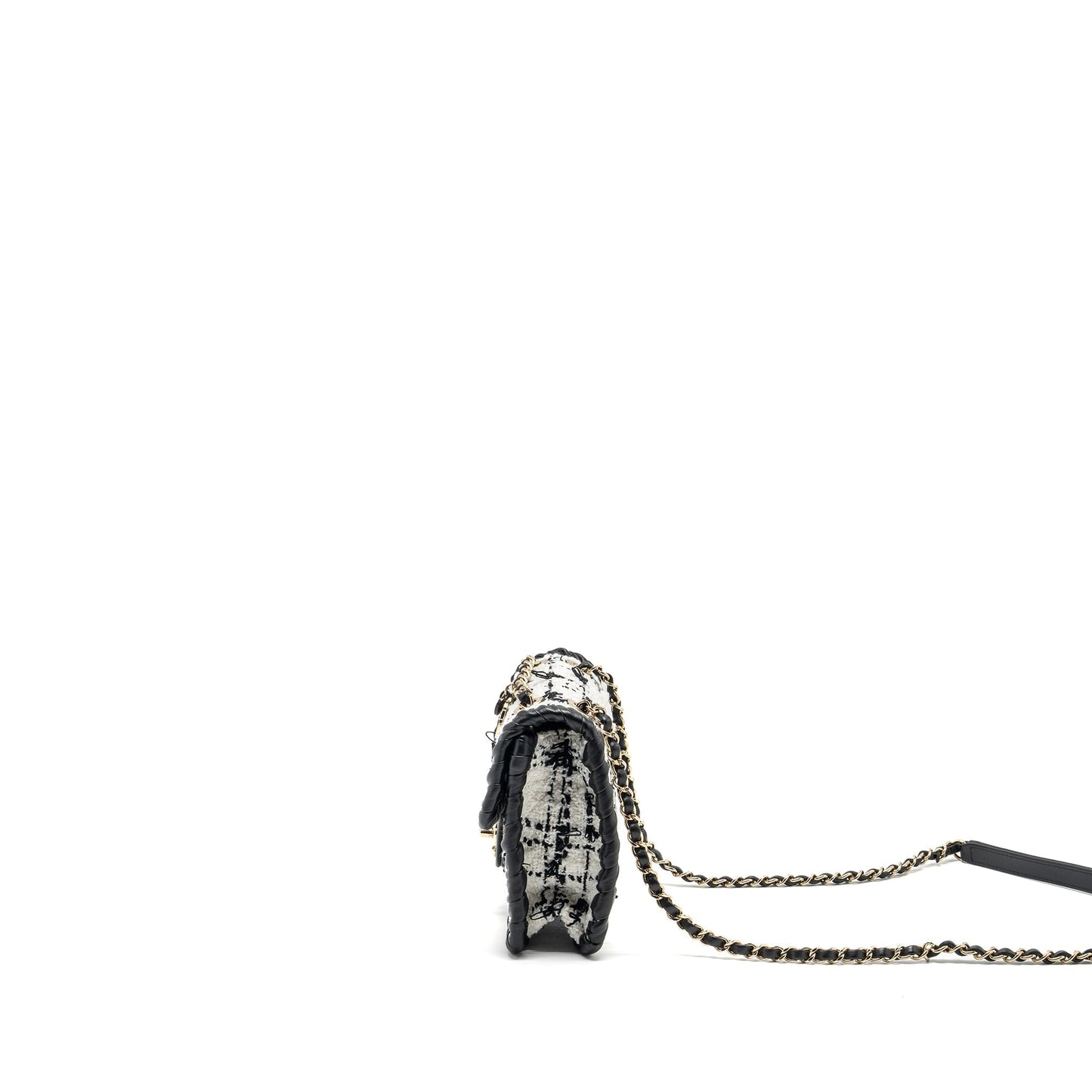 CHANEL Seasonal Mini Square Flap Bag Tweed White/Black L (Microchip)