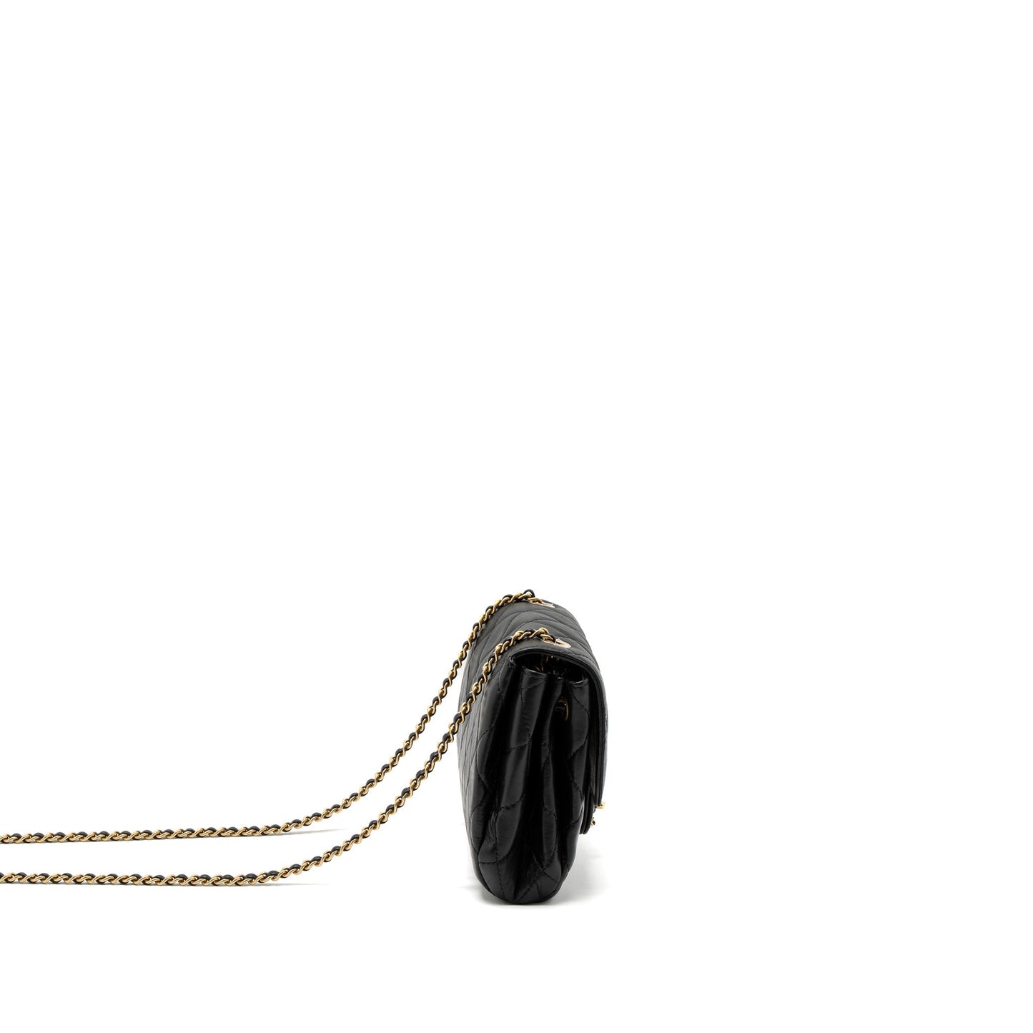 Chanel Quilted Square Flap Bag Goatskin Black Brushed  (Microchip)