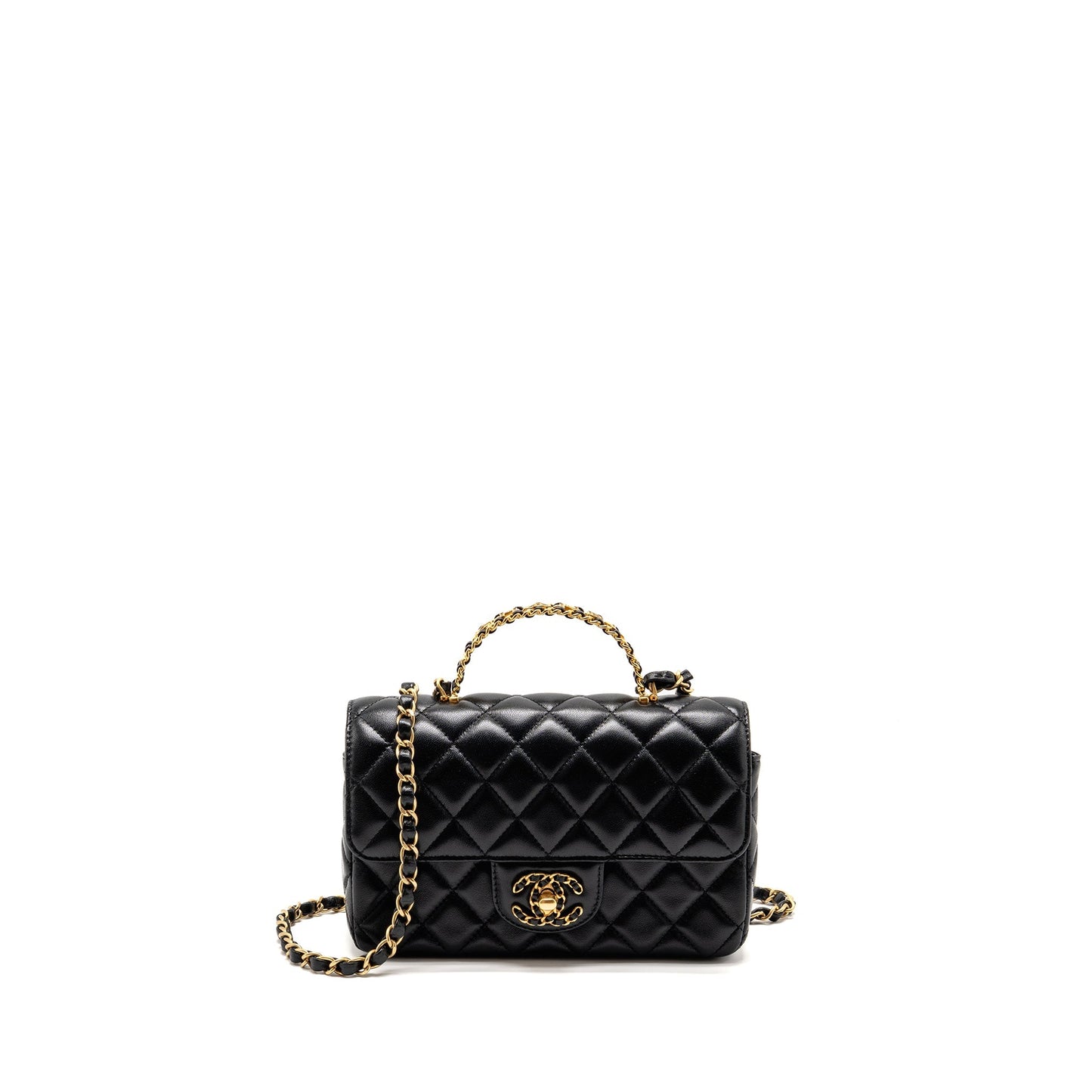 Chanel 24c Detail Top Handle Flap Bag Lambskin Black