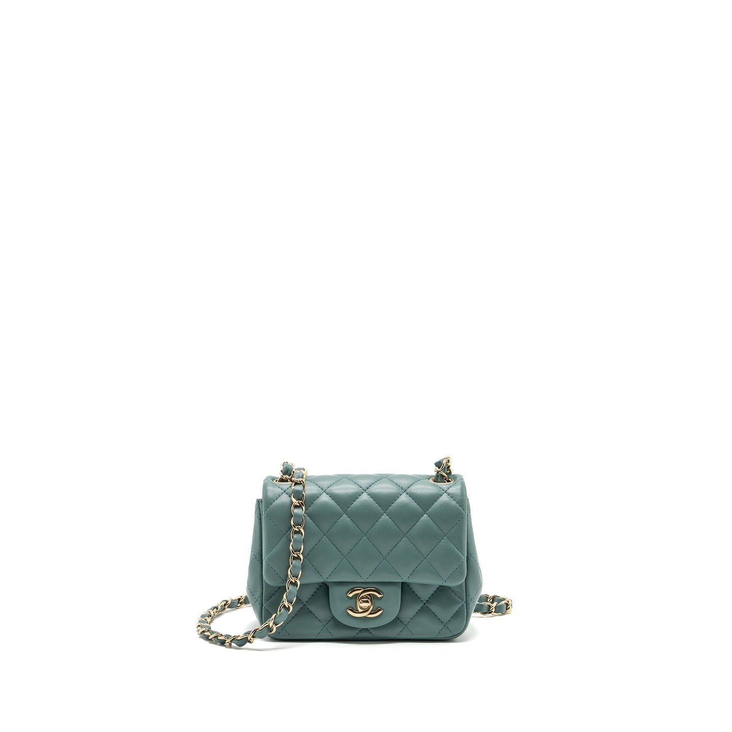 Chanel classic mini square flap bag lambskin green L (microchip)