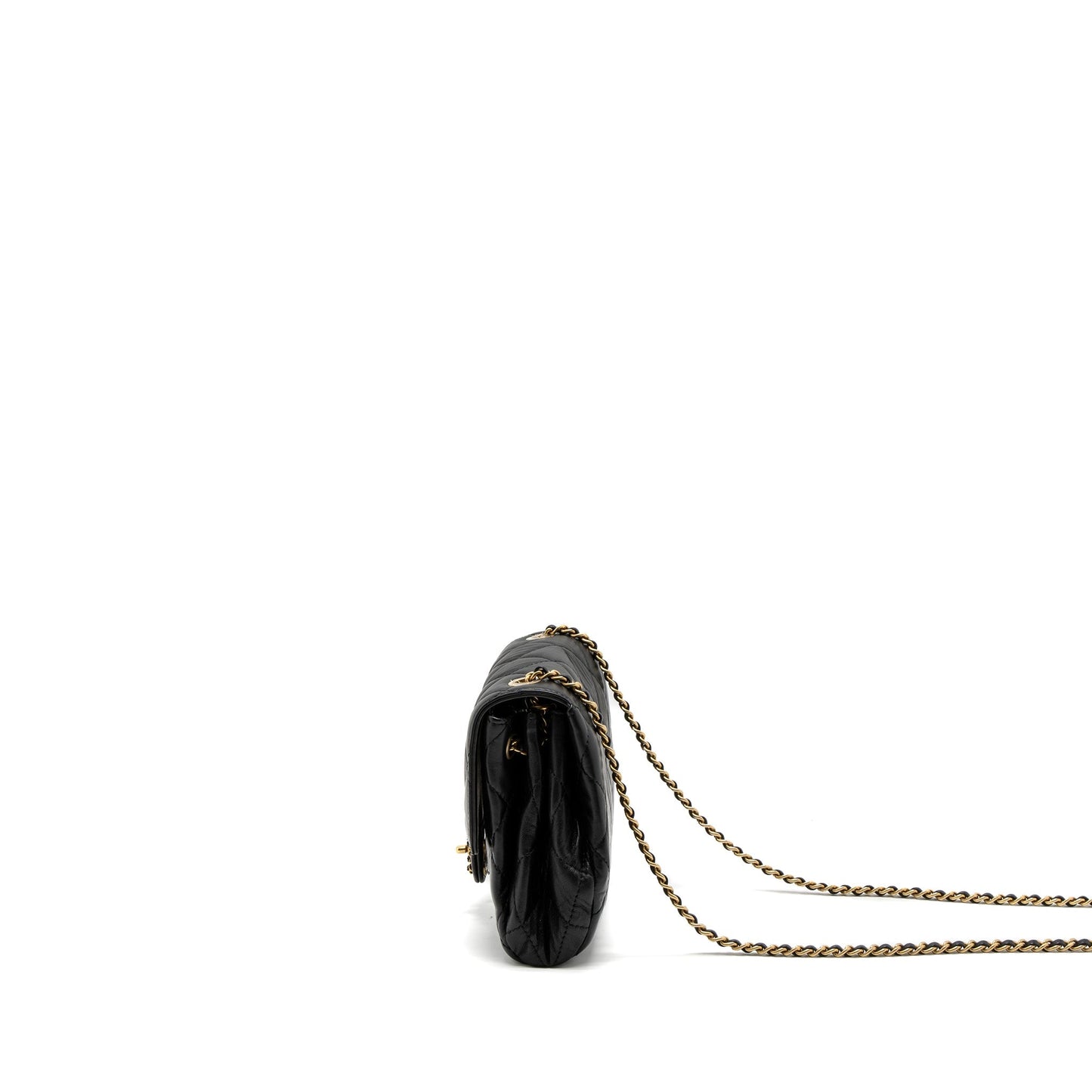 Chanel Quilted Square Flap Bag Goatskin Black Brushed  (Microchip)