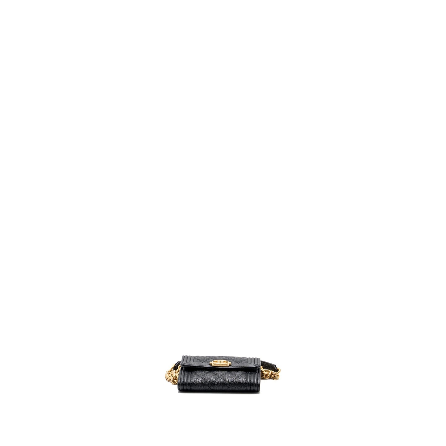 Chanel boy card holder with chain caviar black