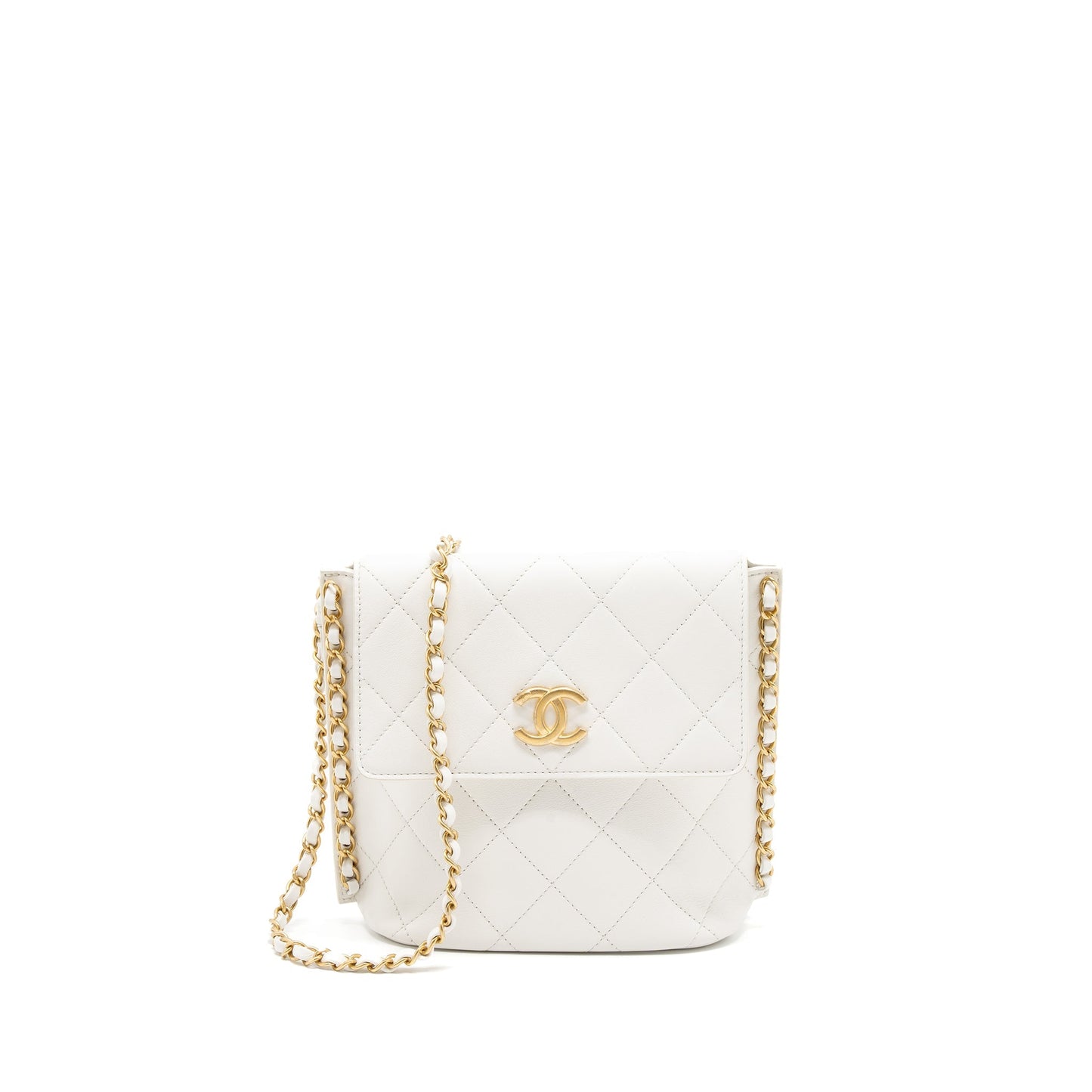 Chanel Crossbody Square Flap Bag Lambskin White Brushed